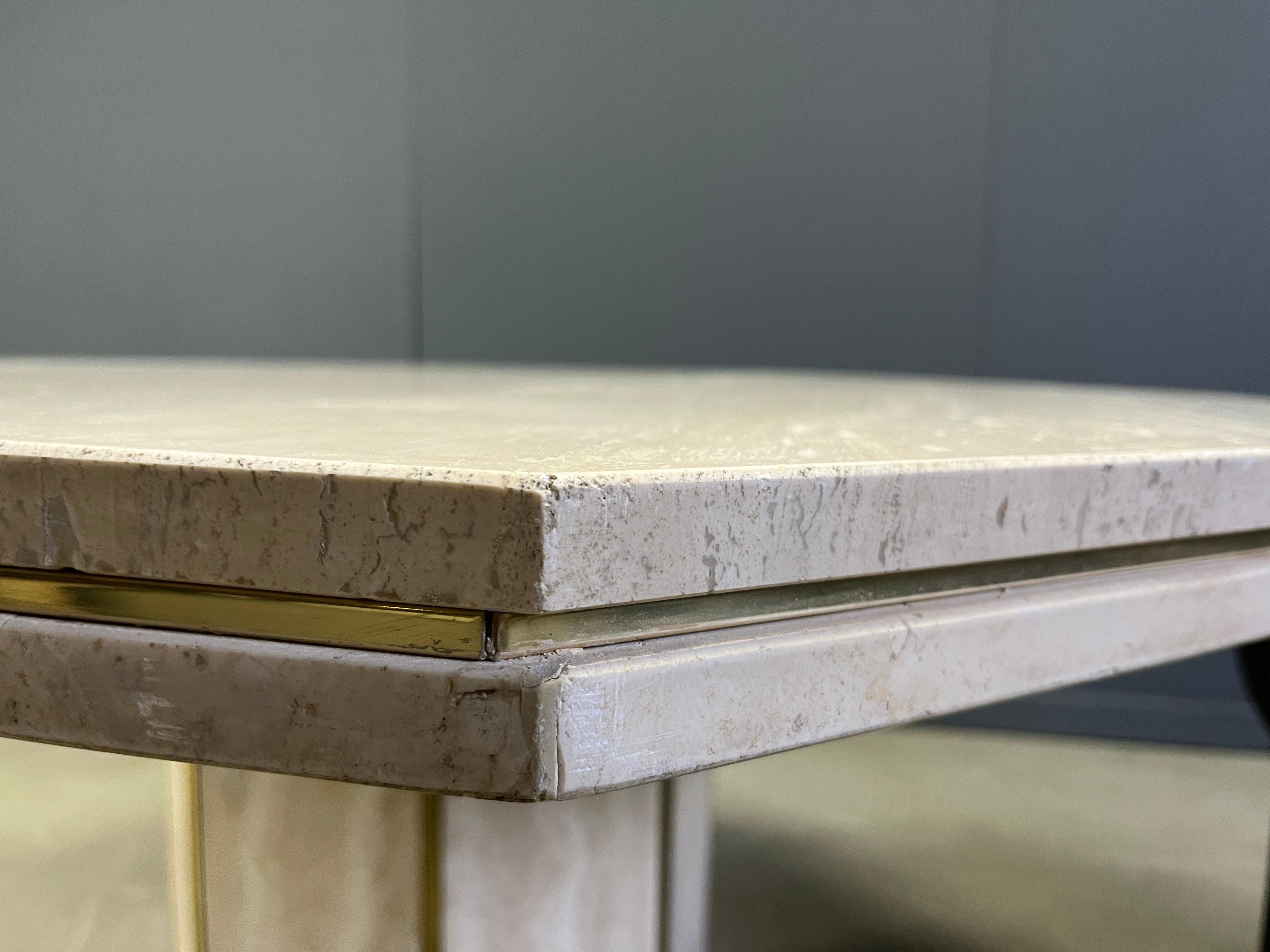 Late 20th Century Octogonal Italian Travertine and Brass Dining Table, 1970s For Sale