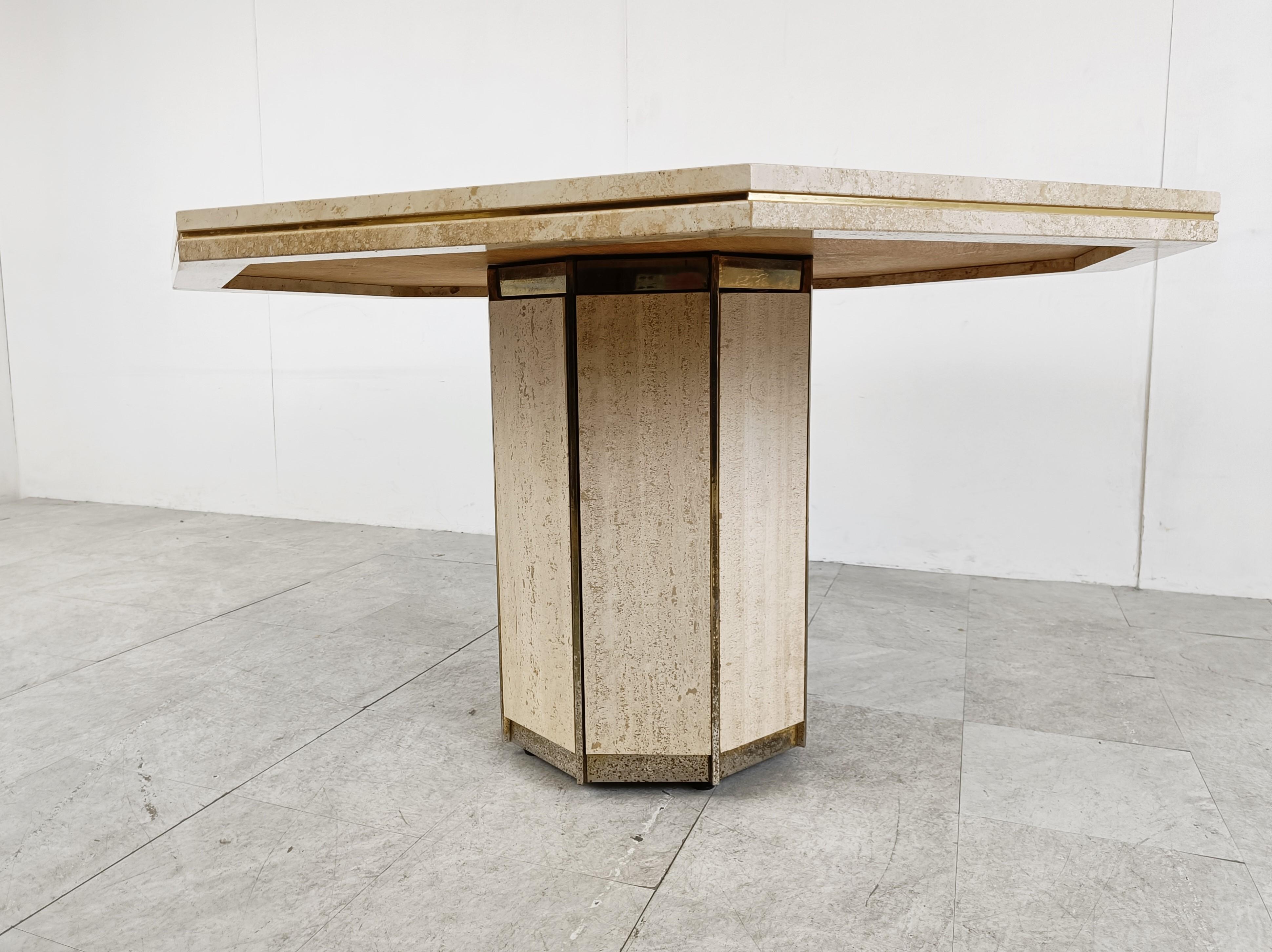 Octogonal Italian Travertine and Brass Dining Table, 1970s For Sale 4