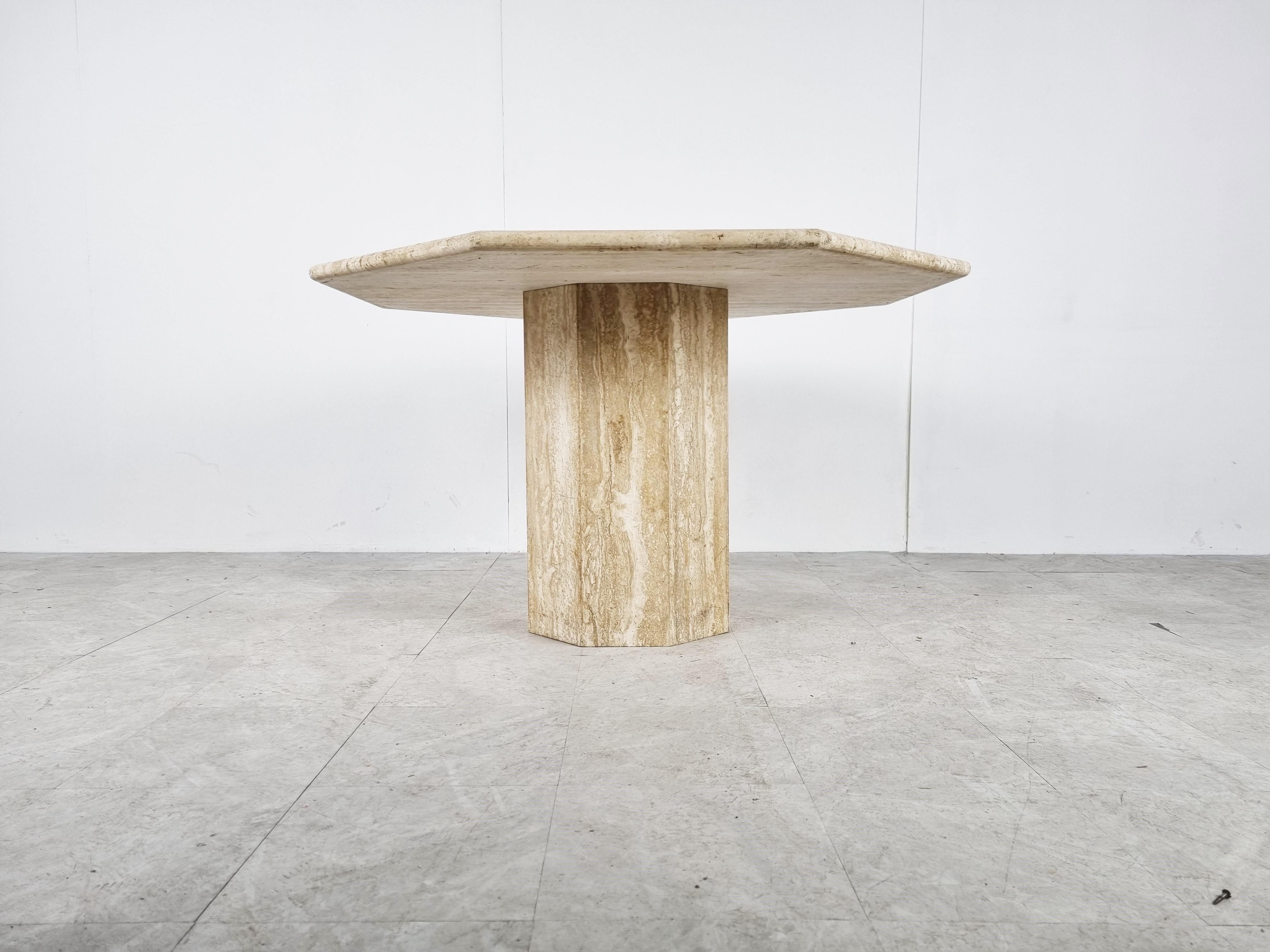 Octogonal Italian Travertine Dining Table, 1970s 2