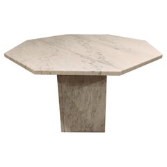 Vintage Octogonal Italian White Marble Dining Table, 1970s