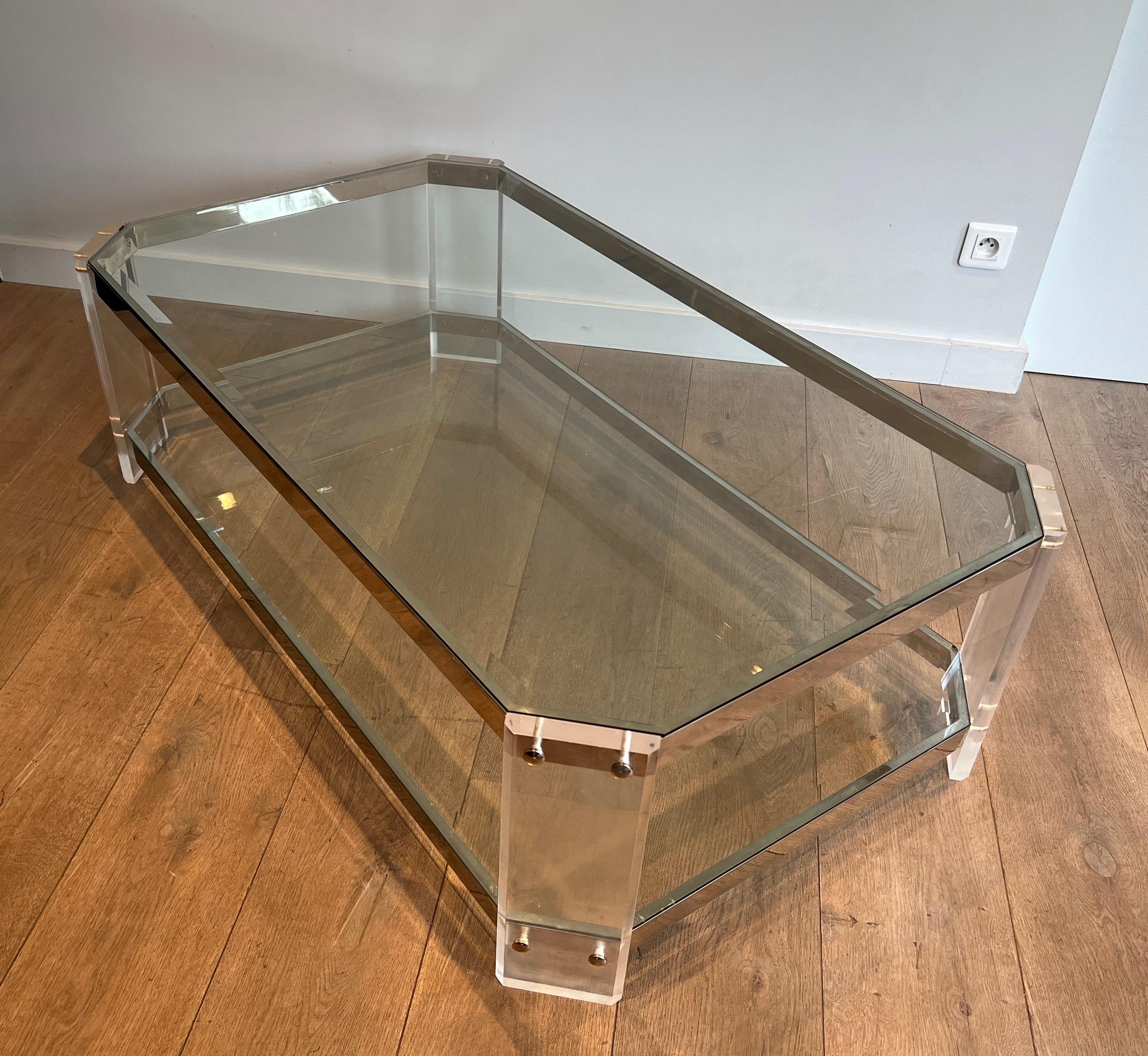 Table basse octogonale en lucite et chrome de la Maison Jansen Circa 1970 en vente 4