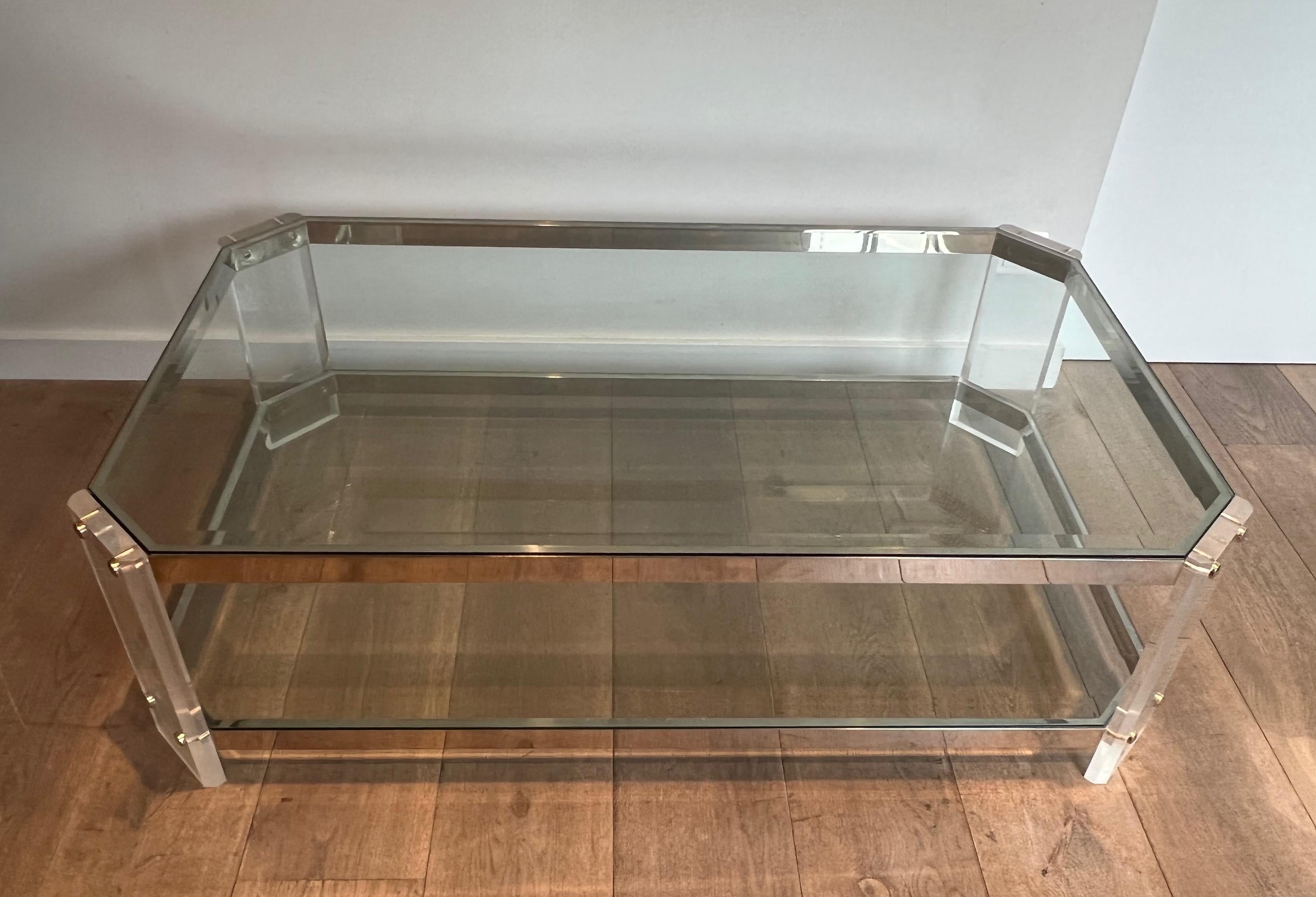 Table basse octogonale en lucite et chrome de la Maison Jansen Circa 1970 en vente 5