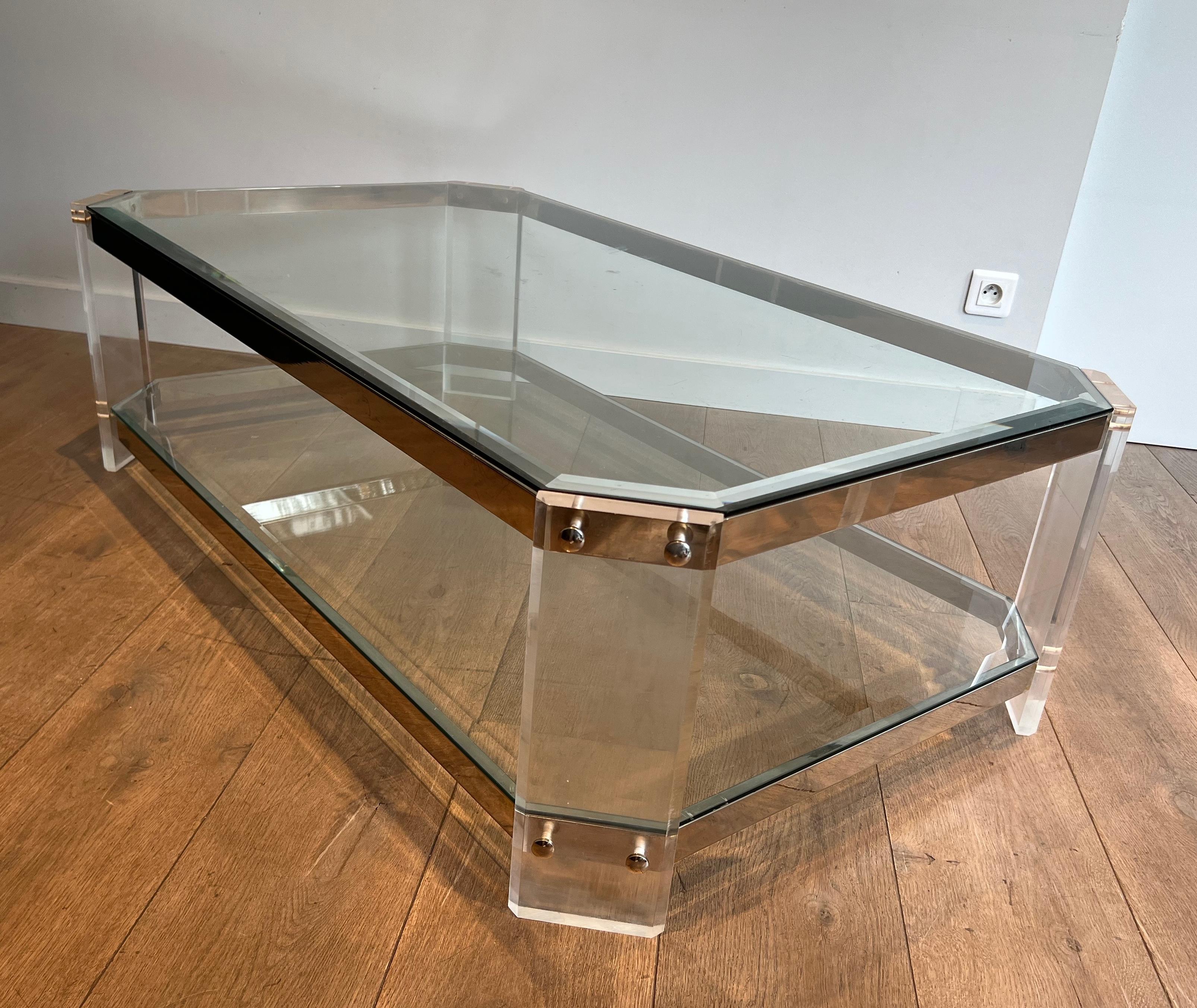 Table basse octogonale en lucite et chrome de la Maison Jansen Circa 1970 en vente 12