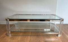 Octogonal lucite and chrome coffee table by Maison Jansen. Circa 1970
