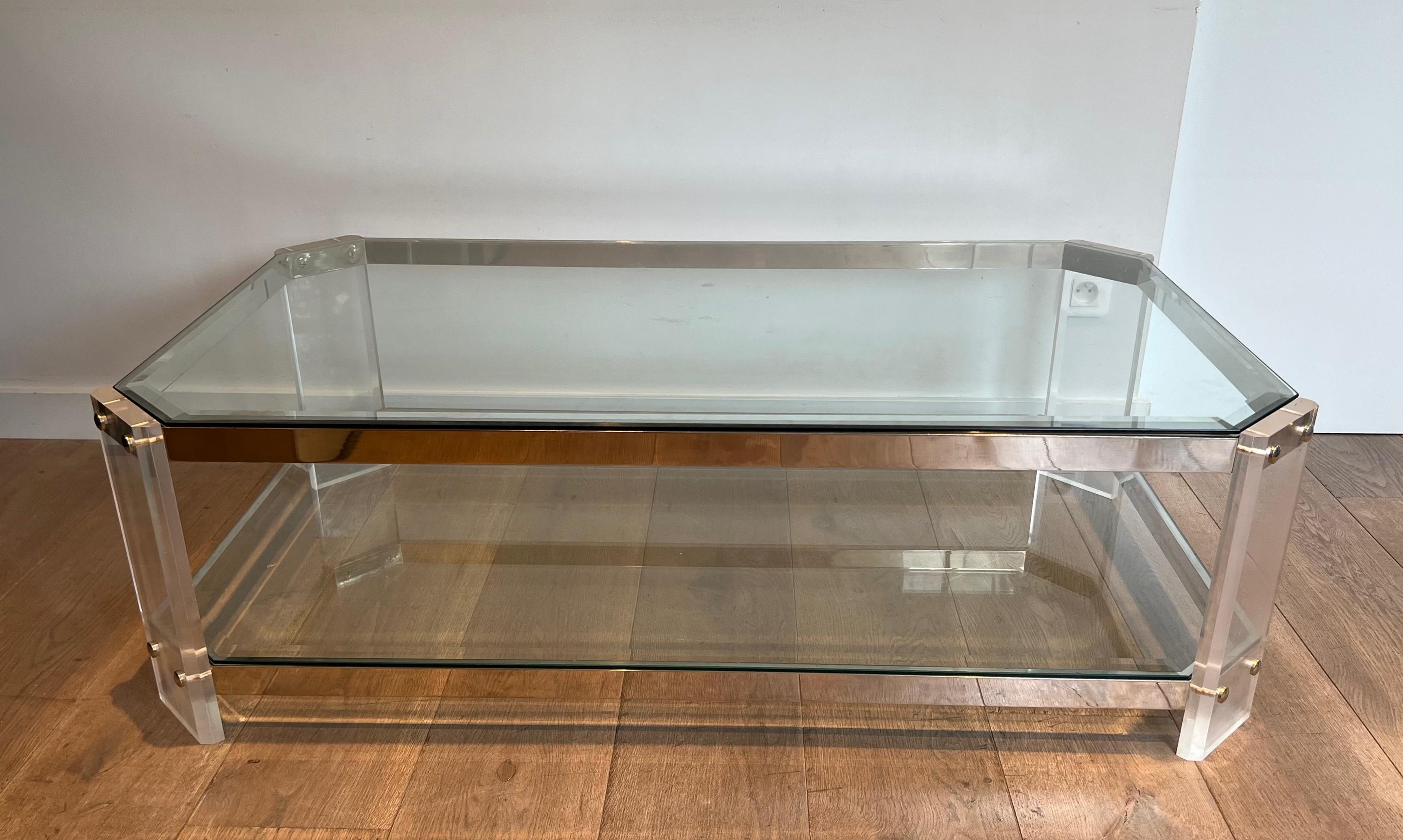 Table basse octogonale en lucite et chrome de la Maison Jansen Circa 1970 en vente 13