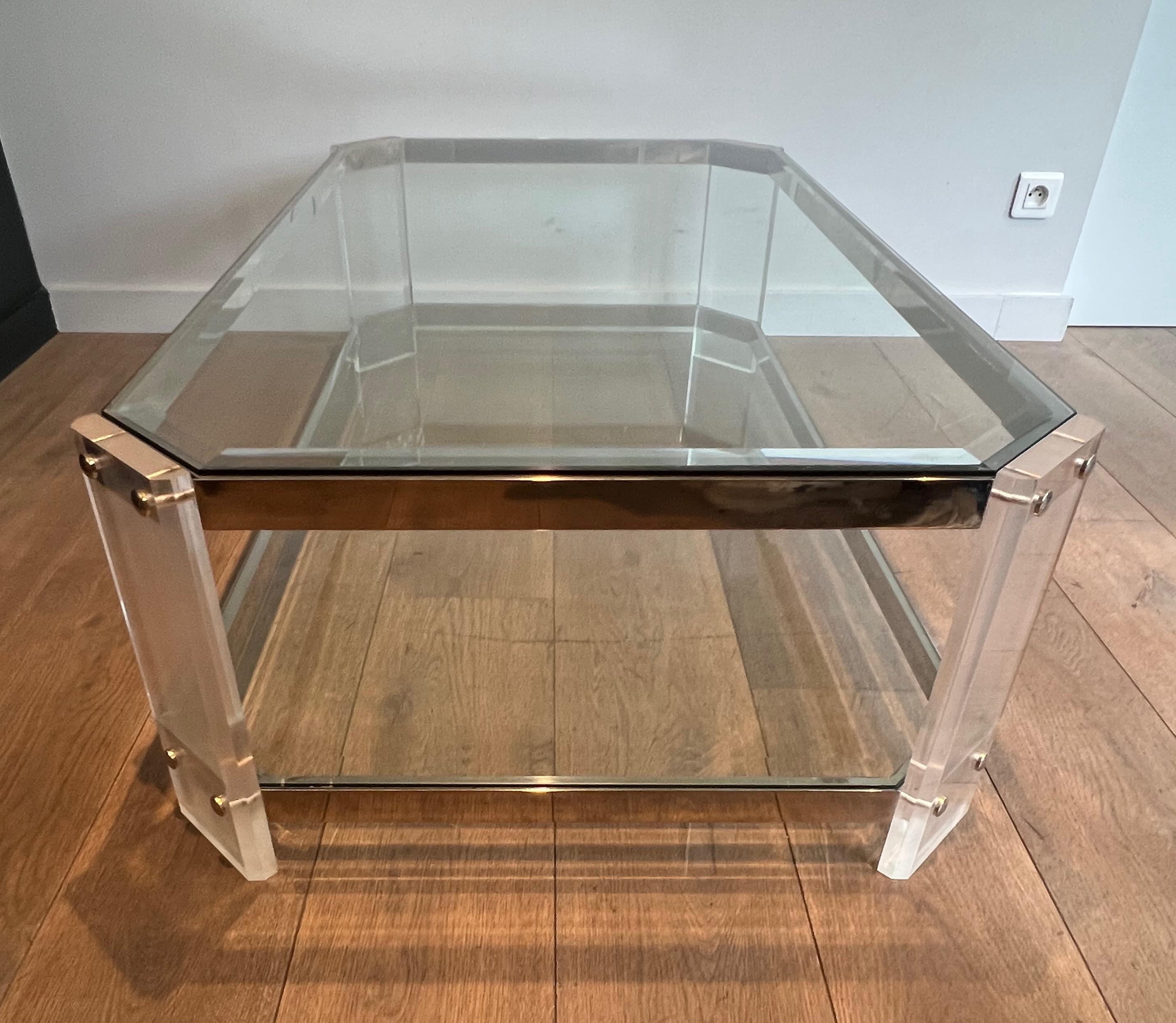 Table basse octogonale en lucite et chrome de la Maison Jansen Circa 1970 Bon état - En vente à Marcq-en-Barœul, Hauts-de-France