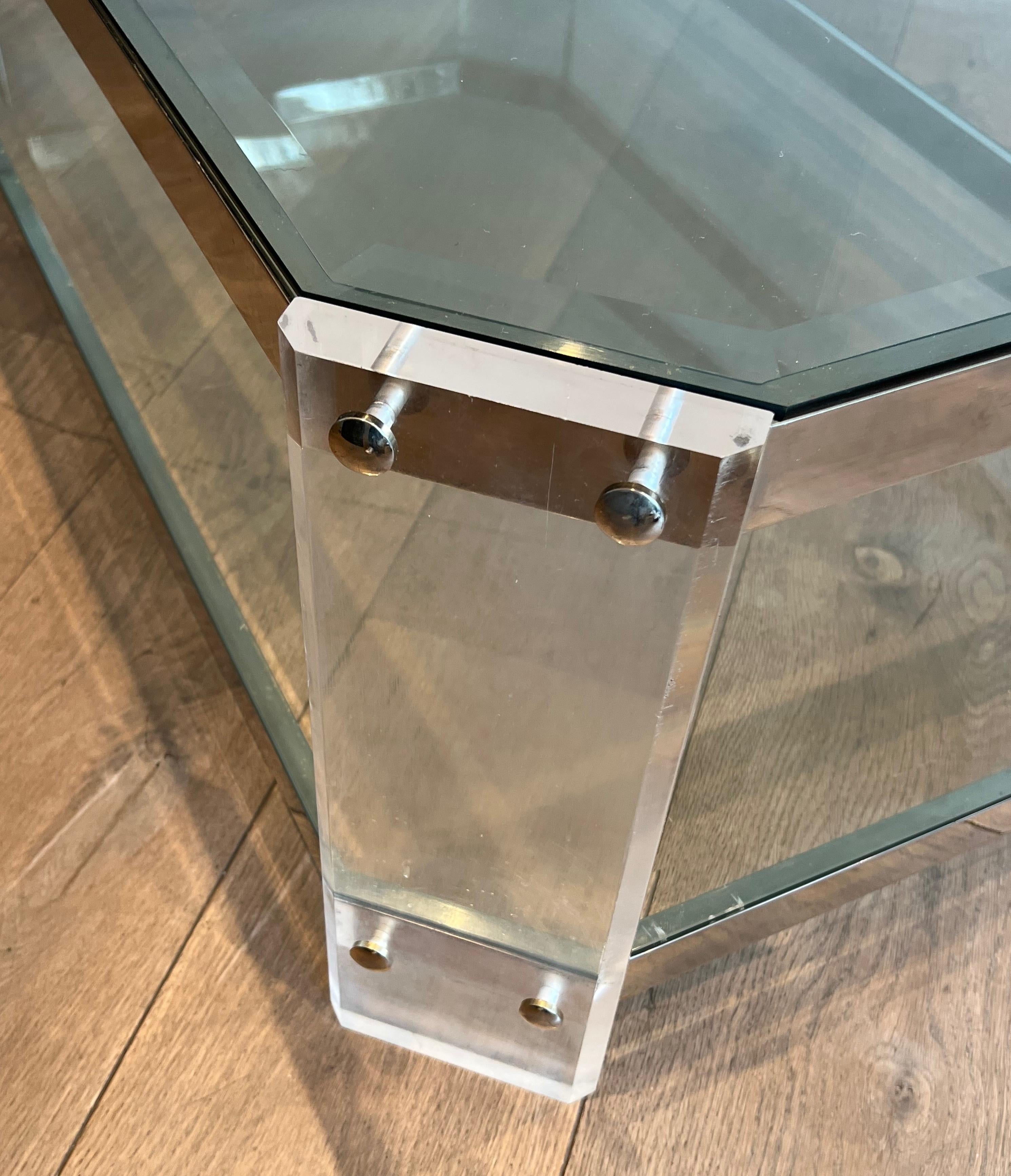 Verre Table basse octogonale en lucite et chrome de la Maison Jansen Circa 1970 en vente