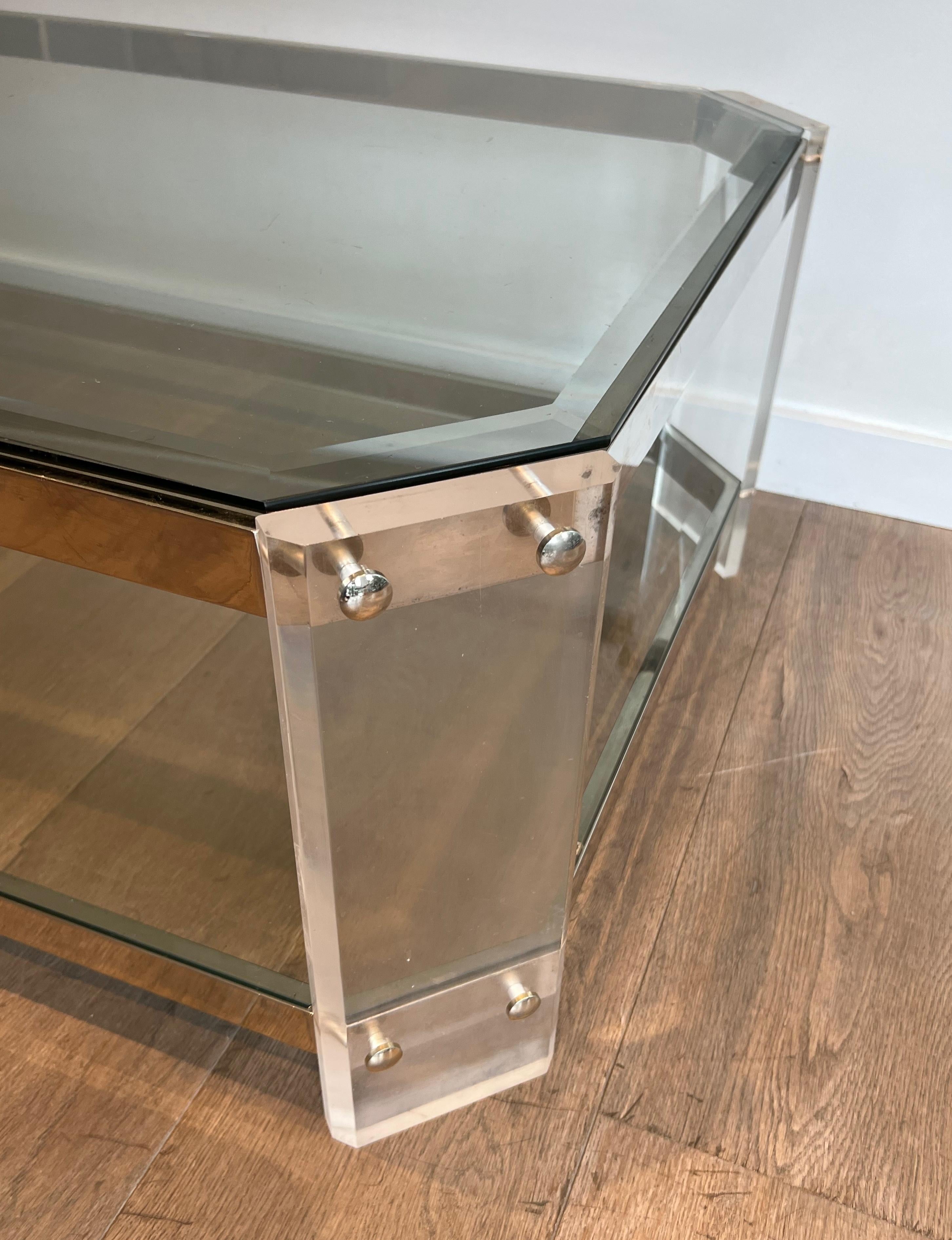 Table basse octogonale en lucite et chrome de la Maison Jansen Circa 1970 en vente 1