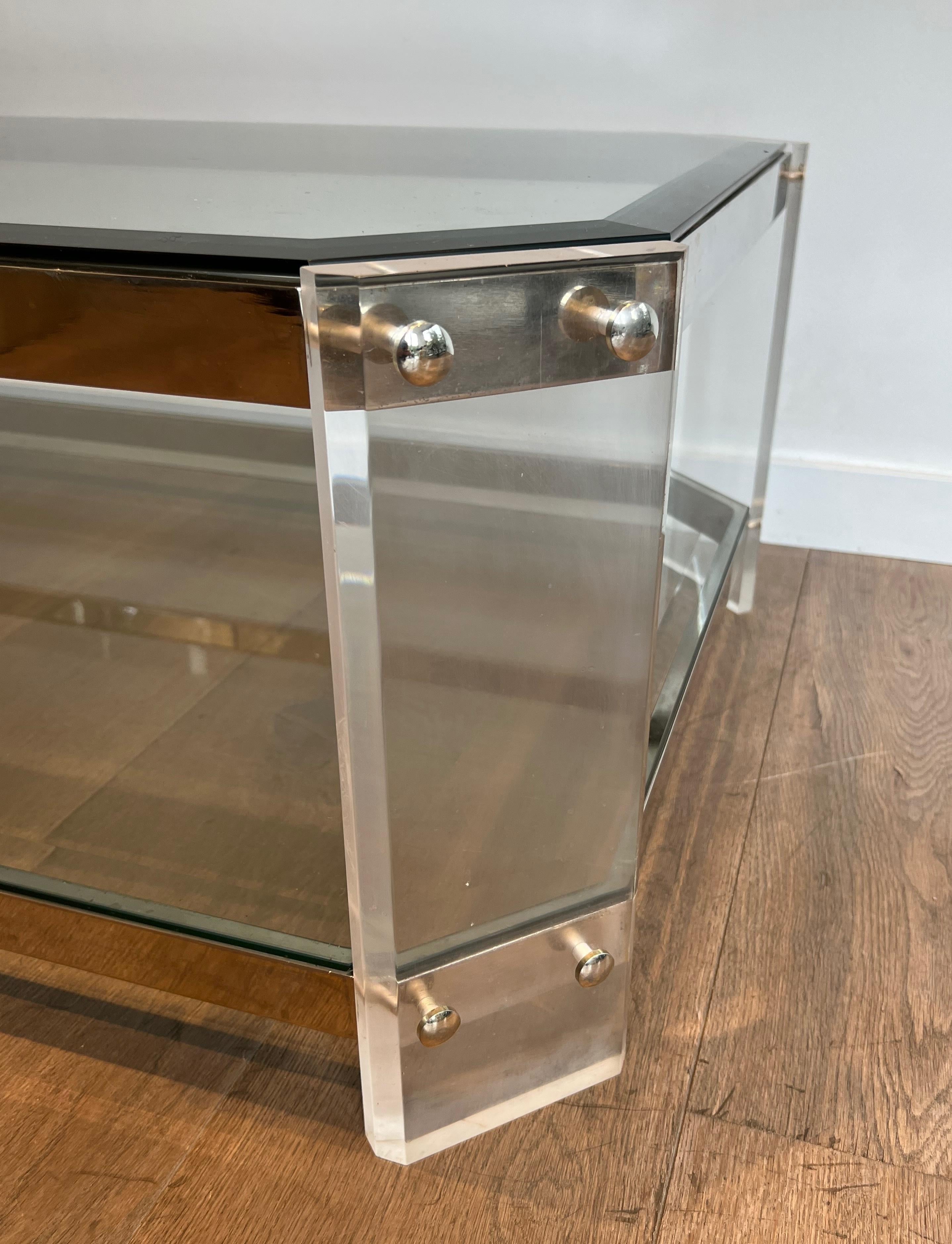 Table basse octogonale en lucite et chrome de la Maison Jansen Circa 1970 en vente 2