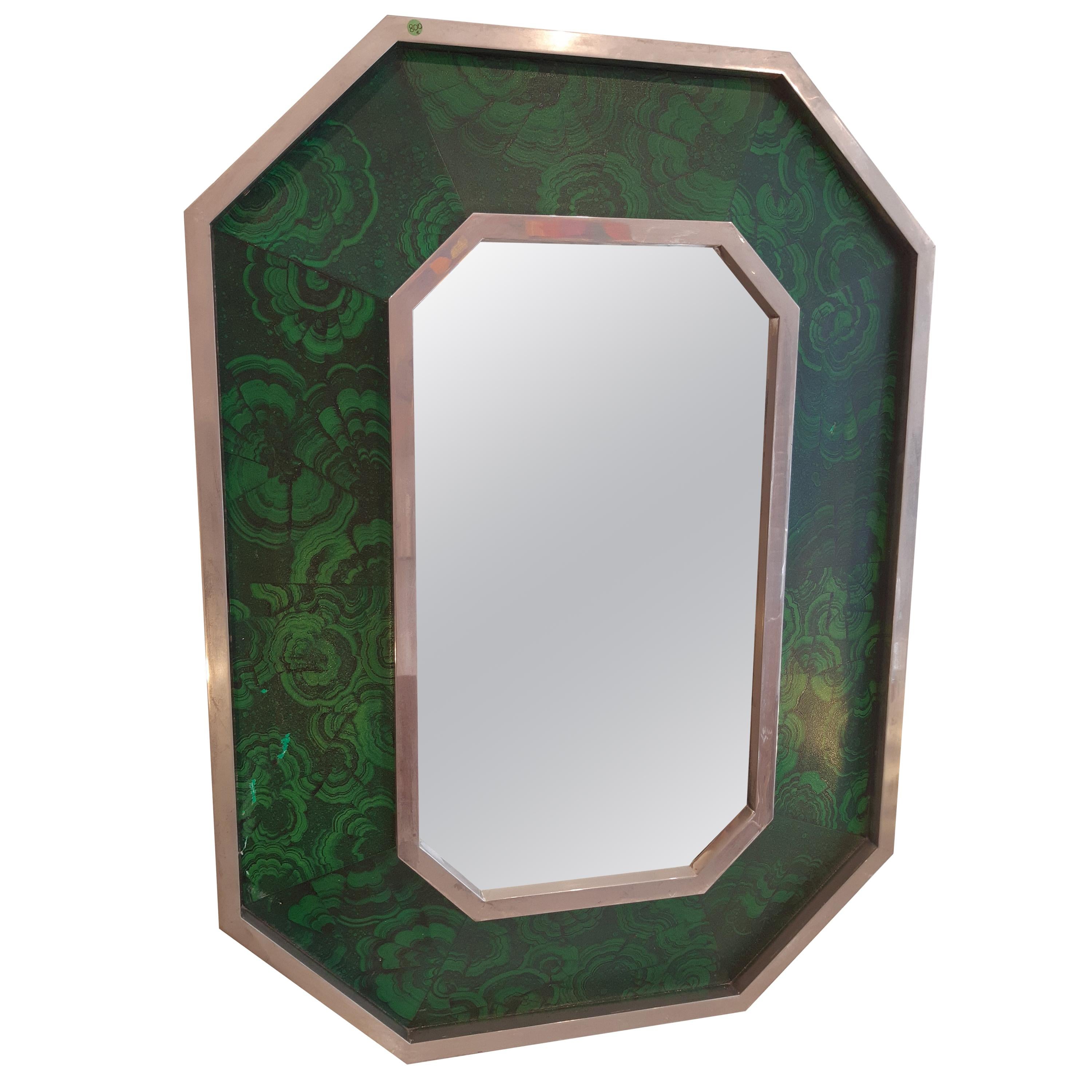 Octogonal Mirror Jansen Style 1970s Malachite