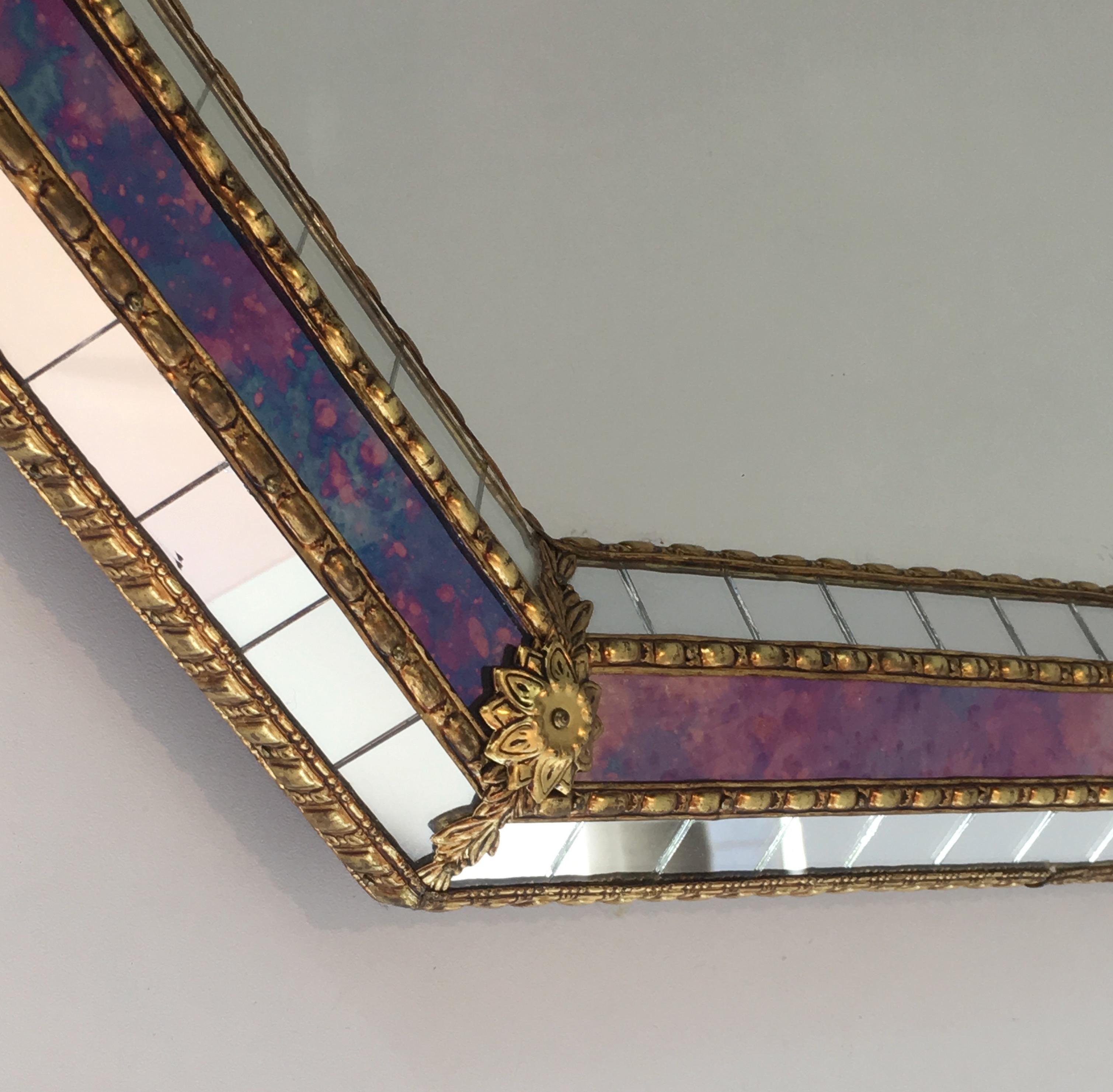 Octogonal Mirror made of Brass Garlands and Flowers and Mirror Faceted, French 5
