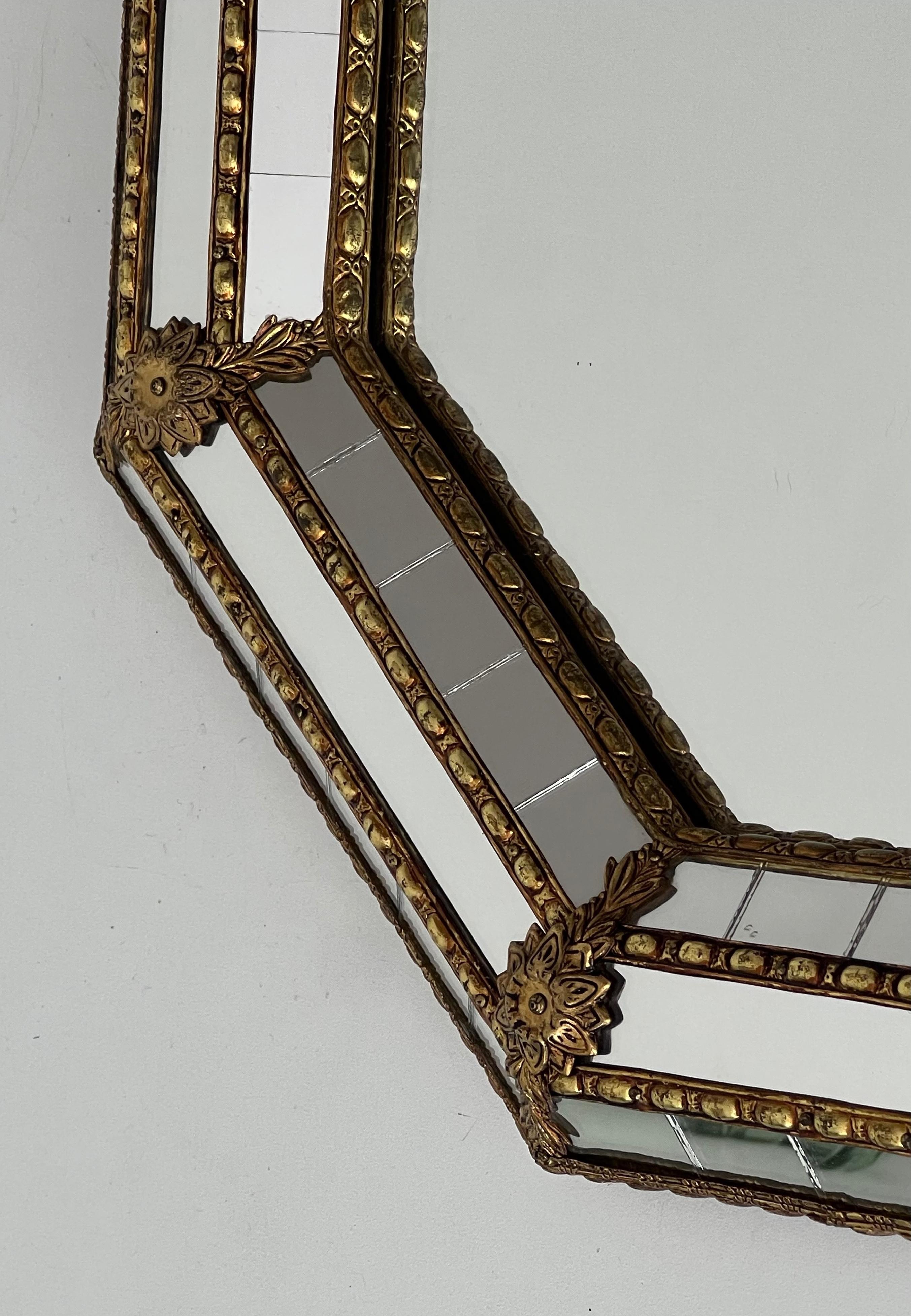 Octogonal Multi-Facets Mirror with Brass Garlands For Sale 4