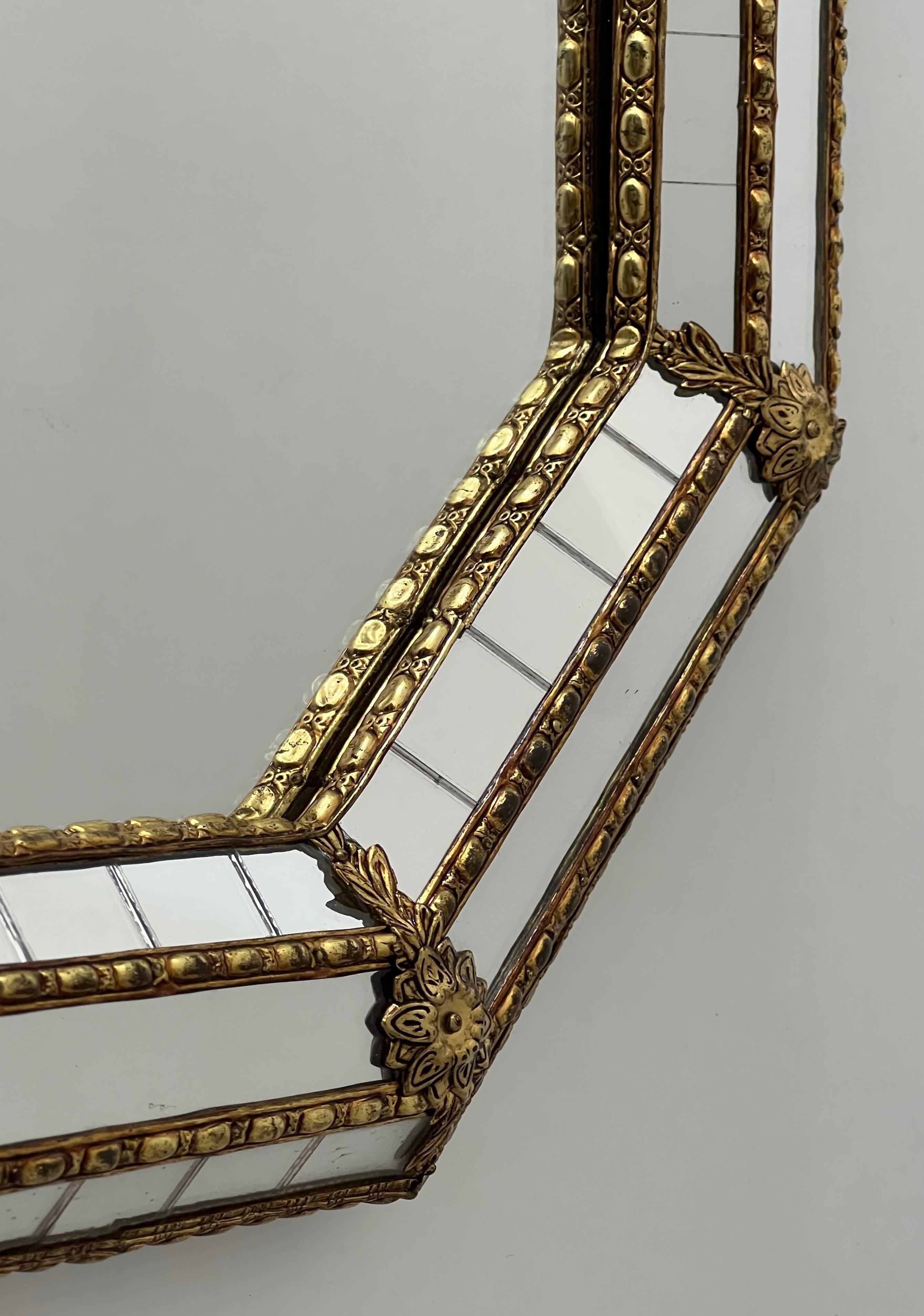 Octogonal Multi-Facets Mirror with Brass Garlands For Sale 5