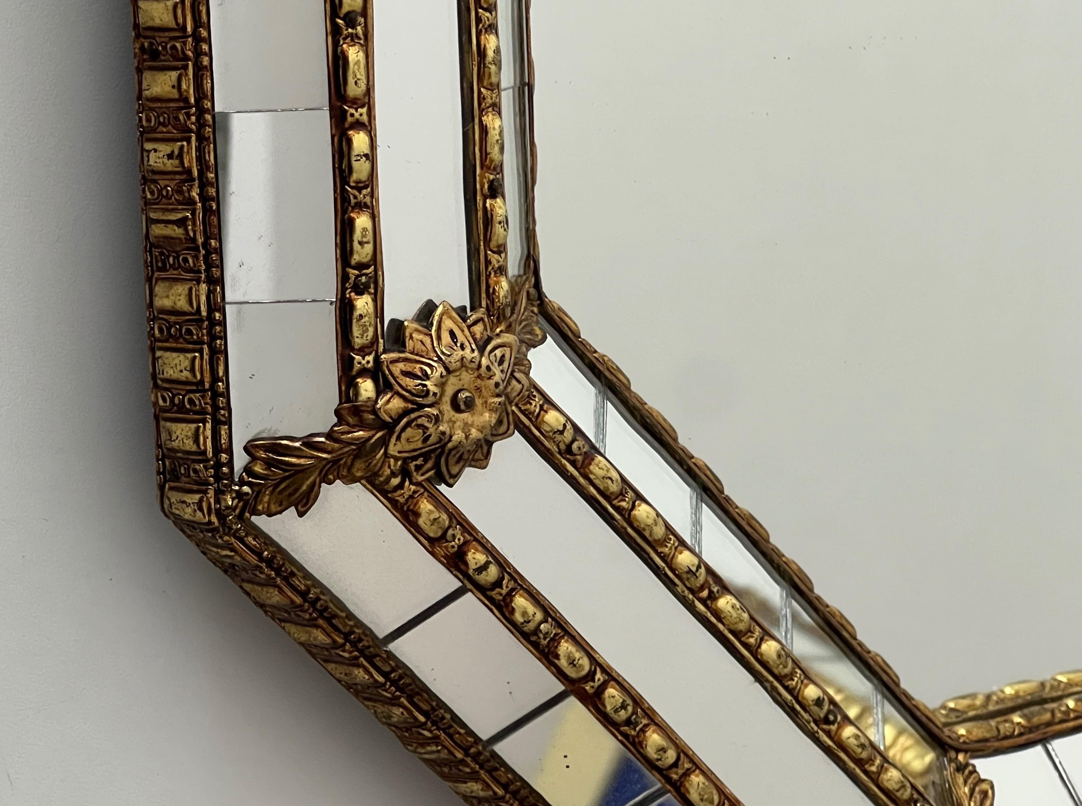 Octogonal Multi-Facets Mirror with Brass Garlands For Sale 10