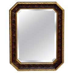 Specchio da parete ottagonale con cornice in legno dorato intagliato, anni '40