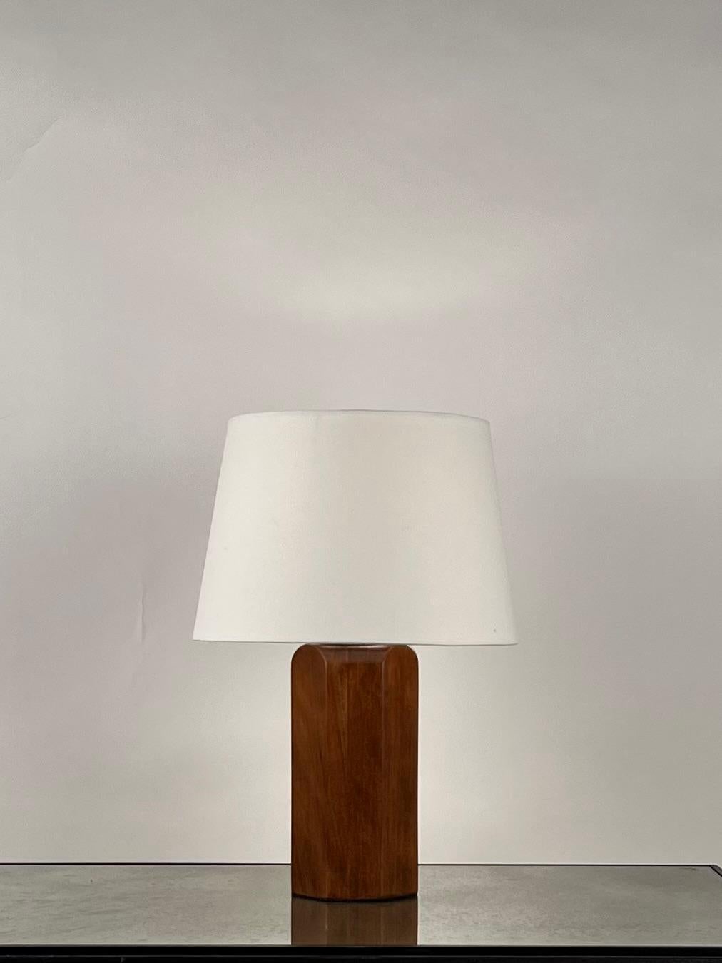 Modern 'Octogone' Walnut Table Lamp with Parchment Shade by Design Frères For Sale