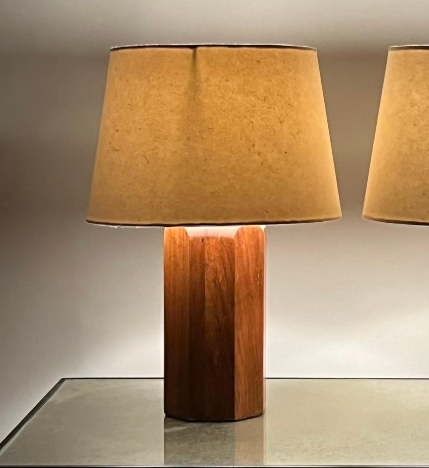 American 'Octogone' Walnut Table Lamp with Parchment Shade by Design Frères For Sale