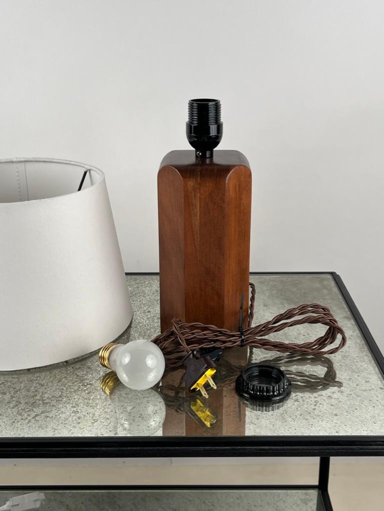 Contemporary 'Octogone' Walnut Table Lamp with Parchment Shade by Design Frères For Sale