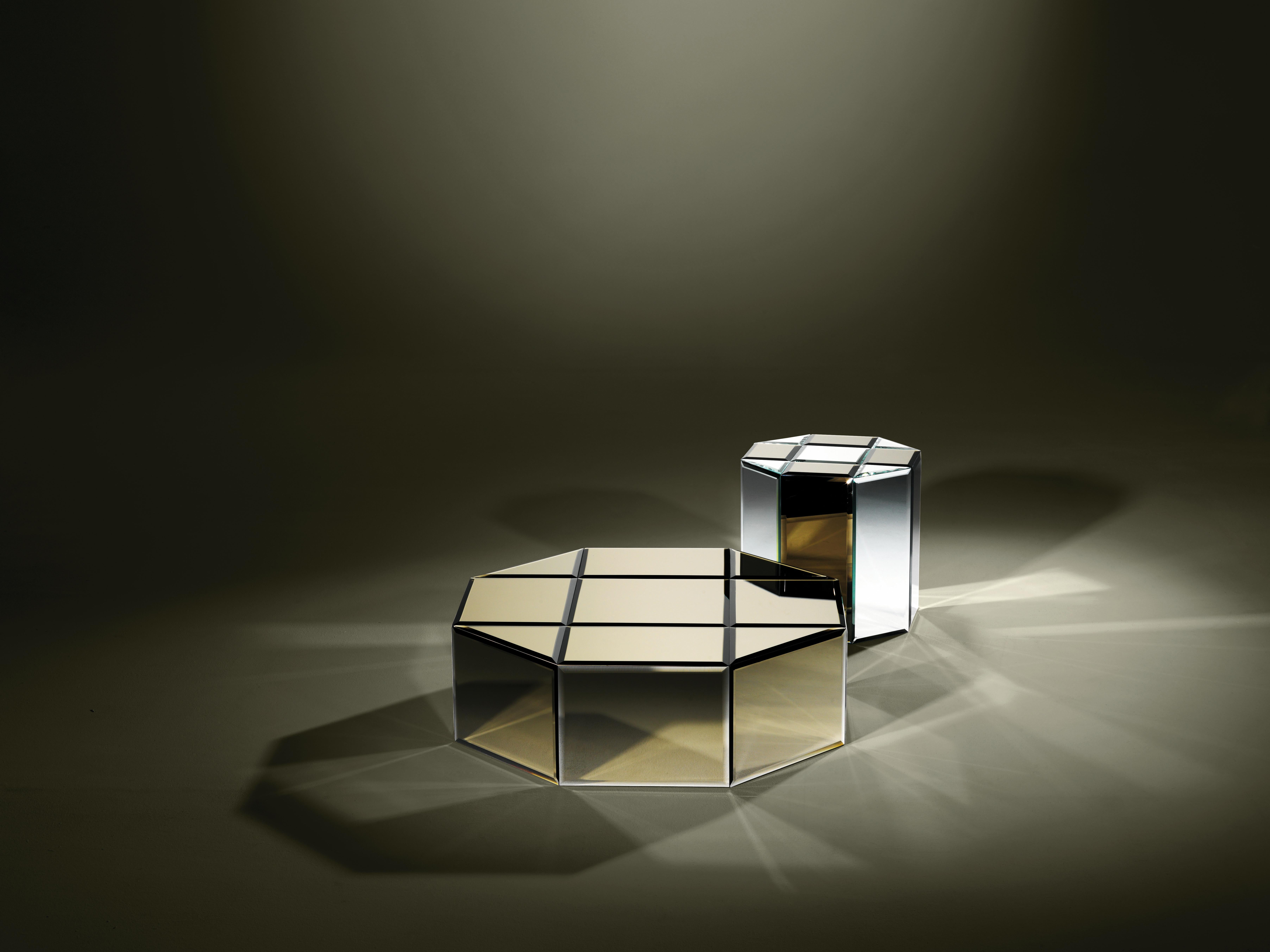 Octogono Contemporary and Customizable Tea Table Set in Mirror by Luísa Peixoto For Sale 4