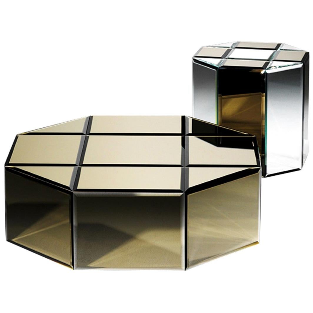 Octogono Contemporary and Customizable Tea Table Set in Mirror by Luísa Peixoto For Sale