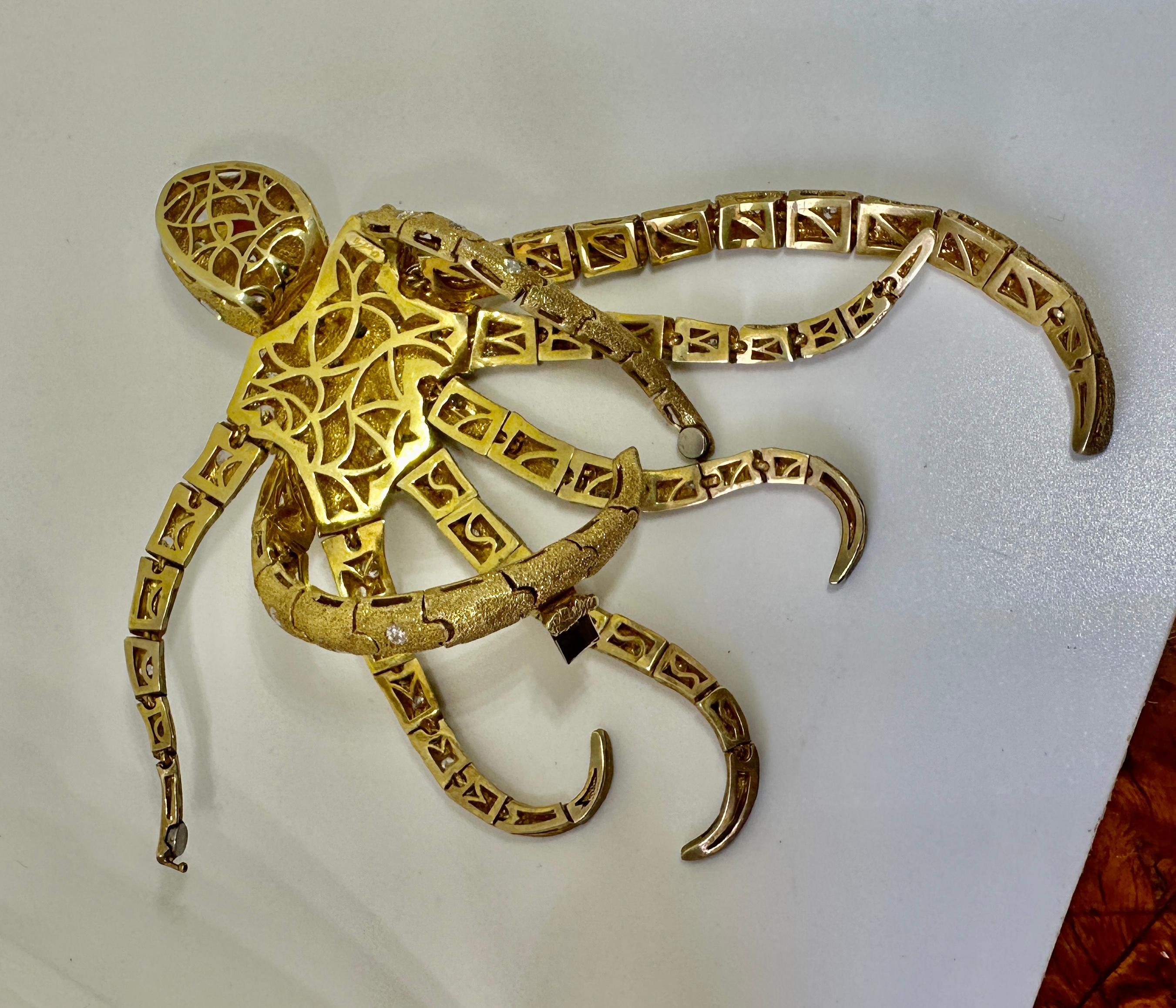 Octopus Bracelet Gilt Sterling Silver Cubic Zirconia Italy Vintage Retro Rare For Sale 6