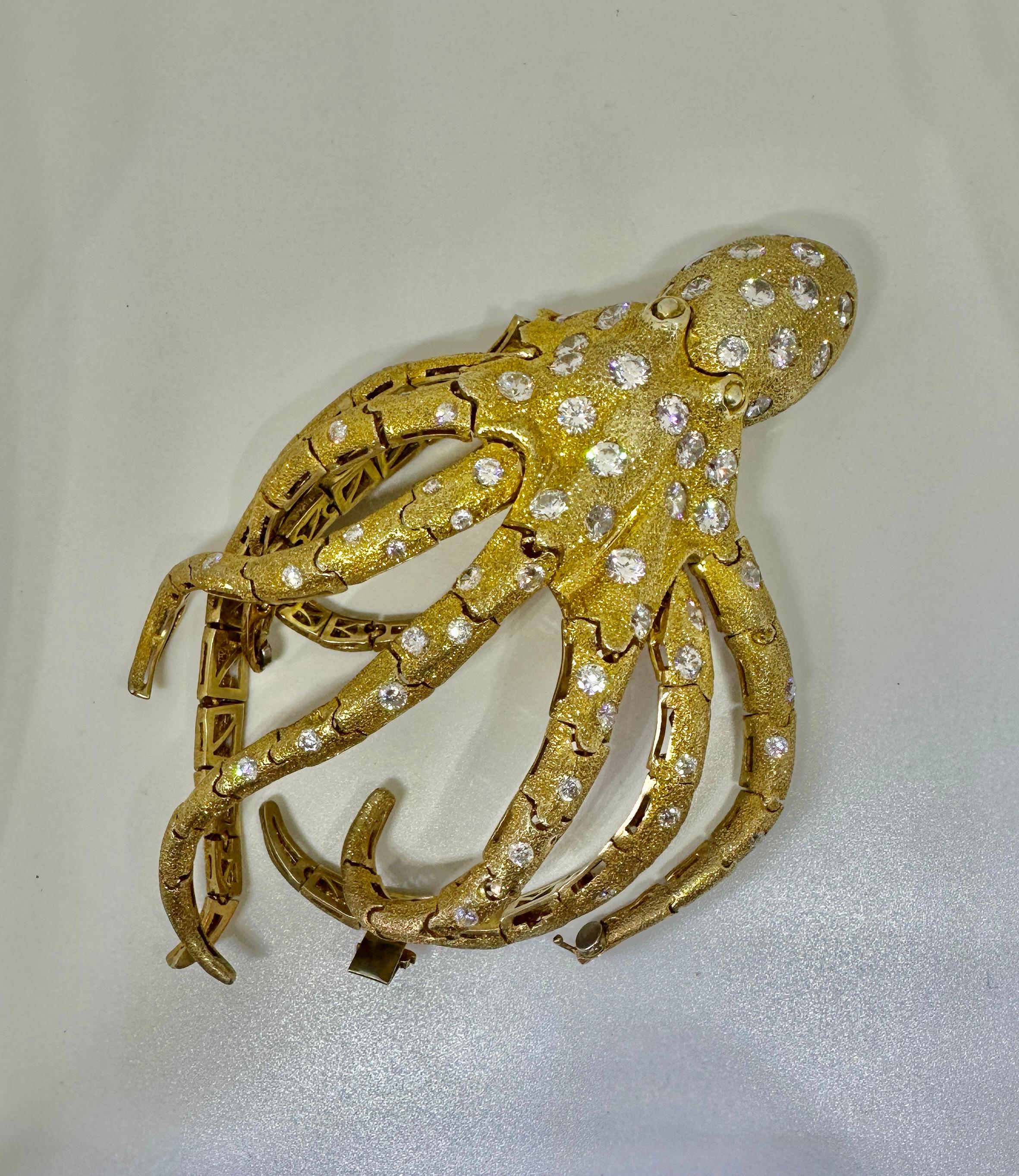 Octopus Bracelet Gilt Sterling Silver Cubic Zirconia Italy Vintage Retro Rare For Sale 7