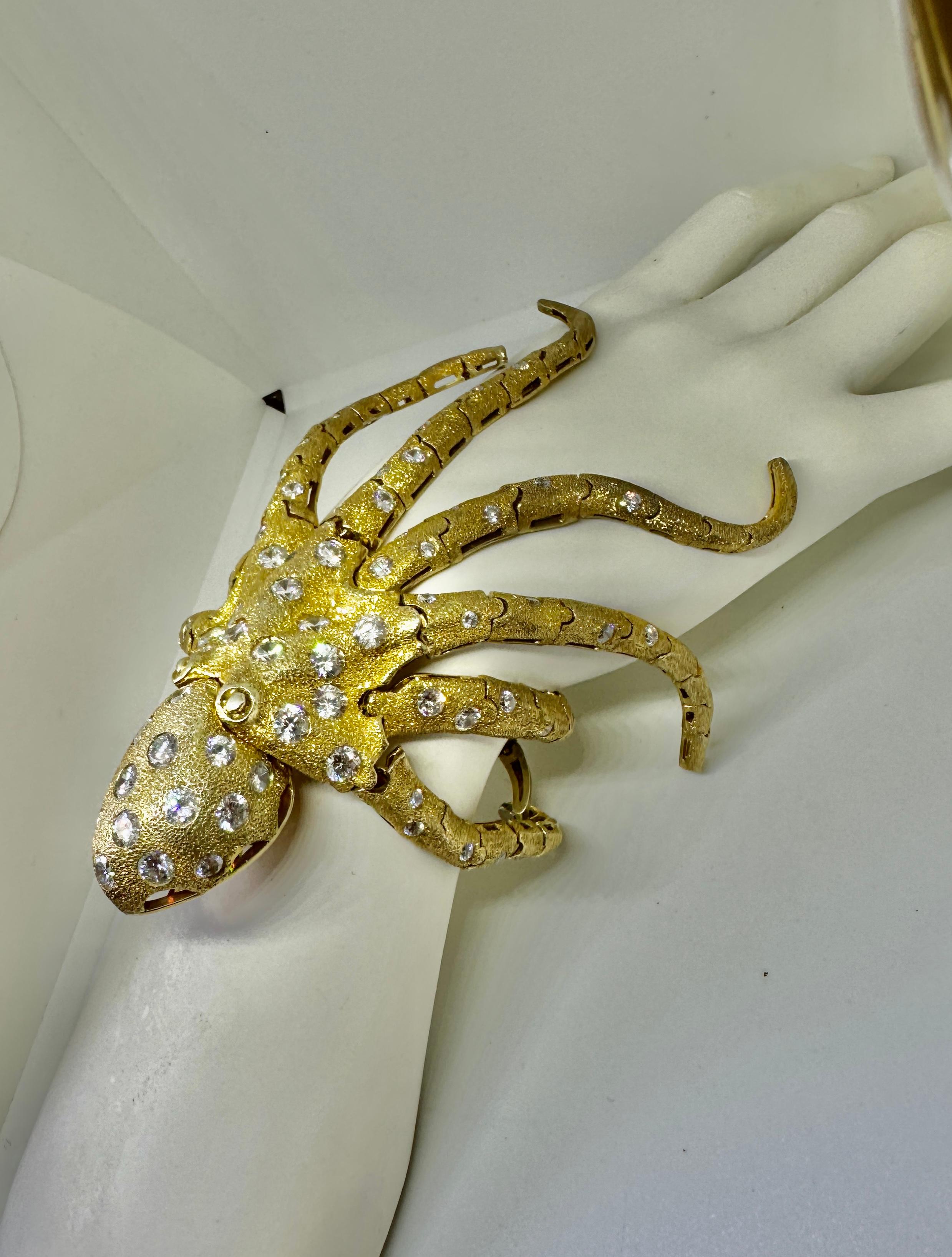 Octopus Bracelet Gilt Sterling Silver Cubic Zirconia Italy Vintage Retro Rare For Sale 2