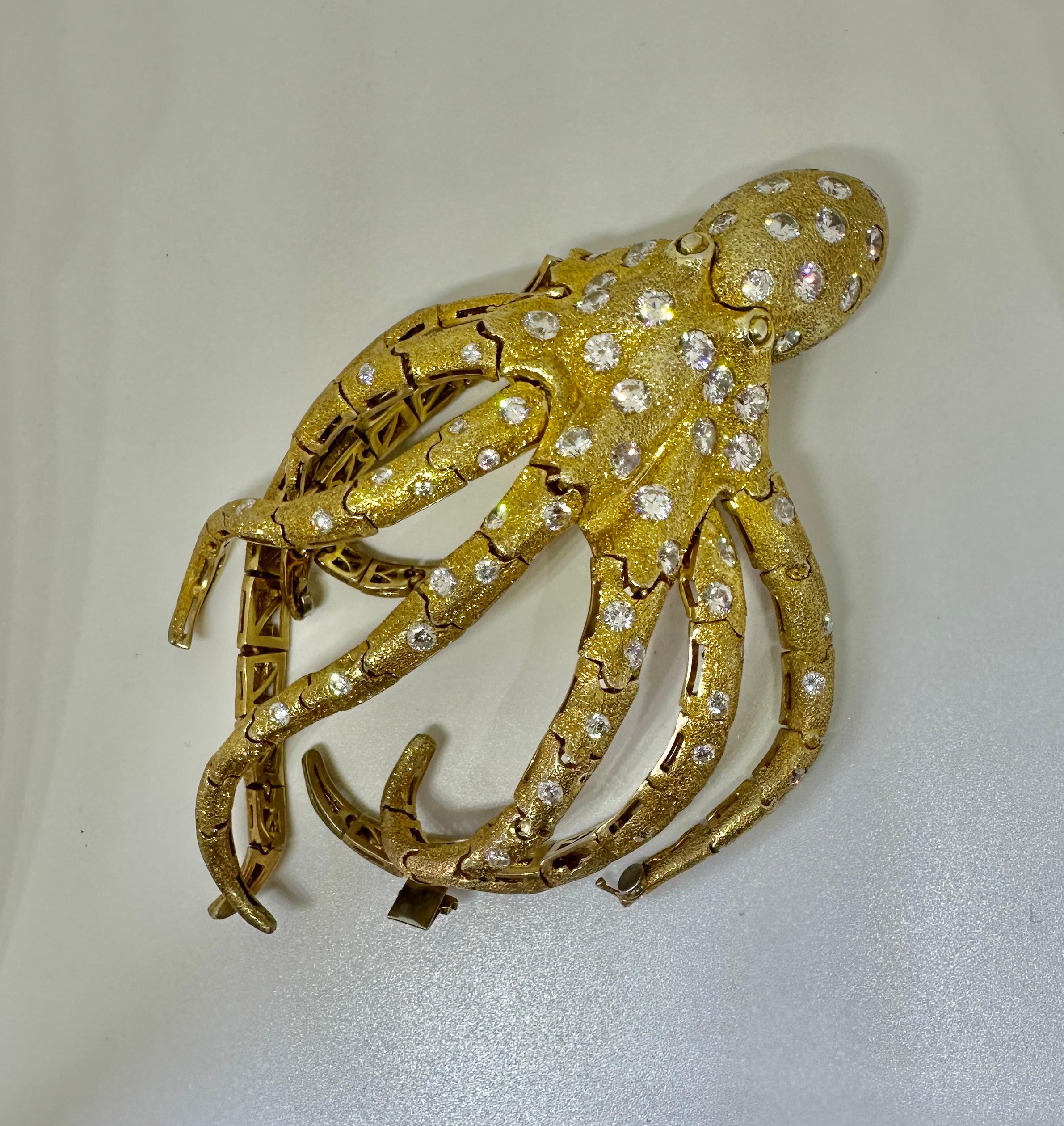 Octopus Bracelet Gilt Sterling Silver Cubic Zirconia Italy Vintage Retro Rare For Sale 3