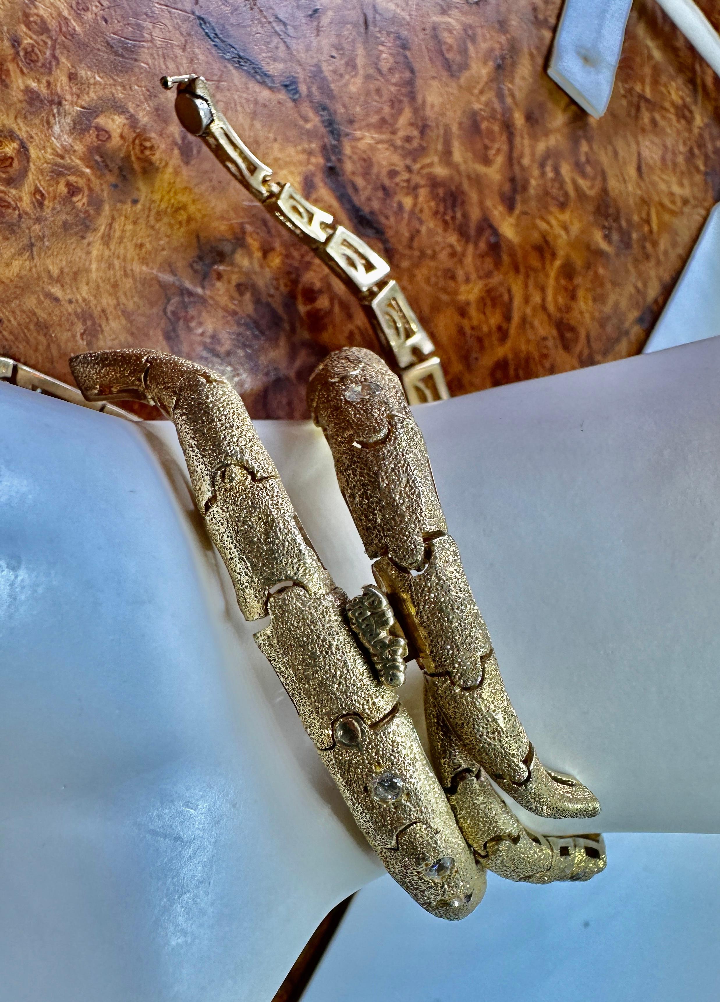 Octopus Bracelet Gilt Sterling Silver Cubic Zirconia Italy Vintage Retro Rare For Sale 5
