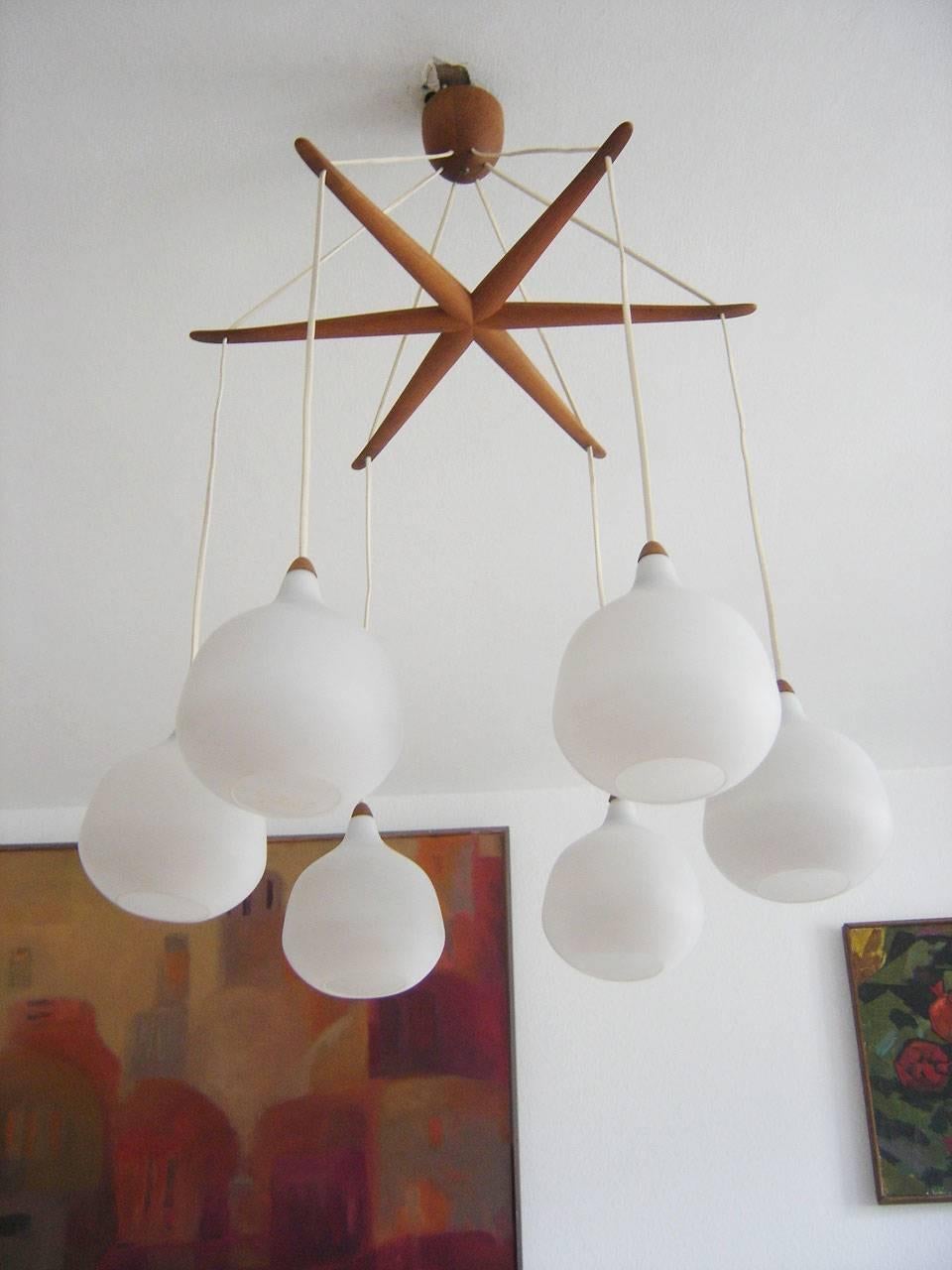 Swedish Octopus Chandelier by Uno & Östen Kristiansson 1957 for Luxus Vittsjö, Sweden