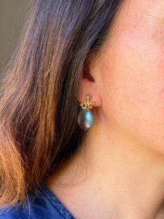 Octopus Earrings Handmade Yellow Gold Blue Sapphire Ocean-inspired Baroque