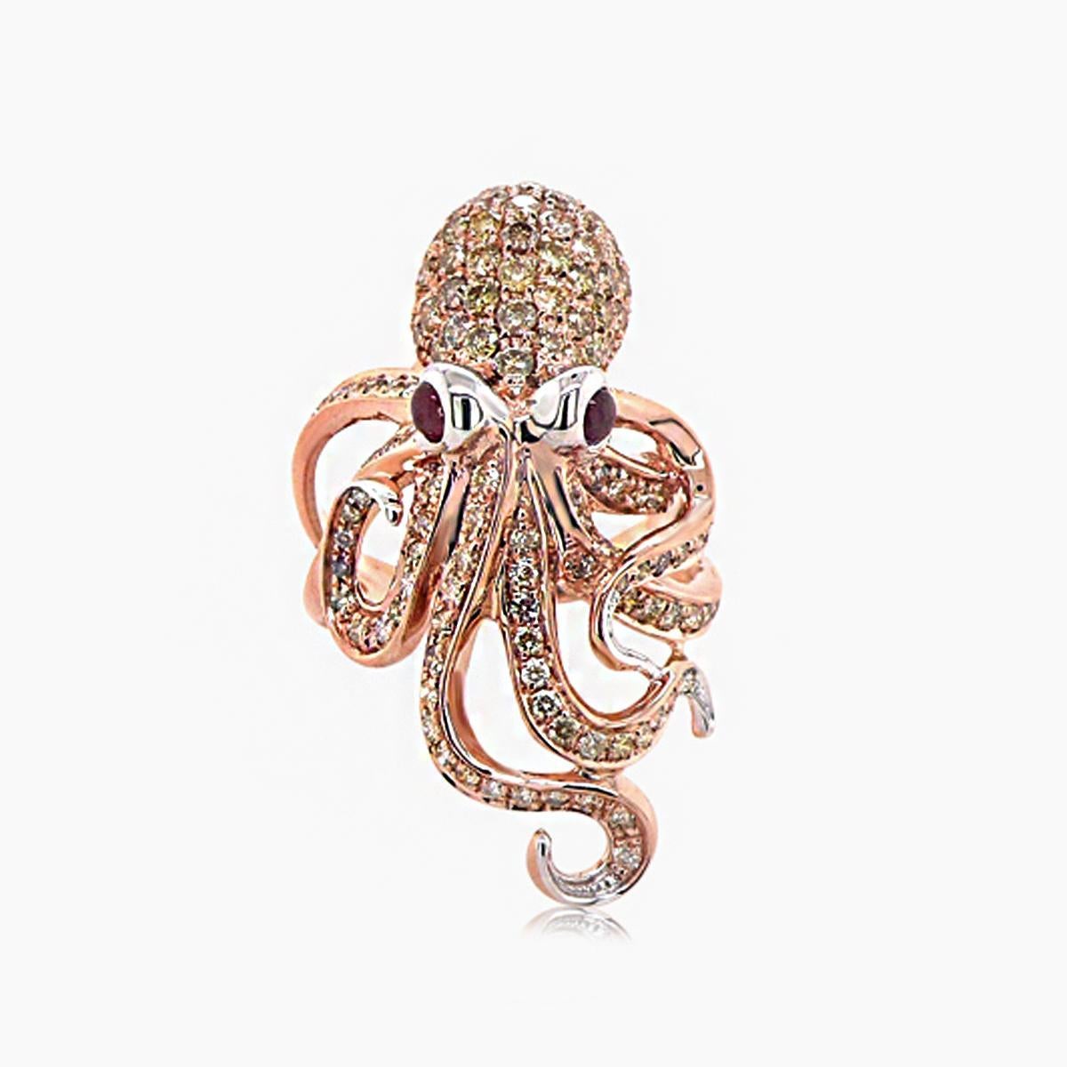 Octopus Fancy Diamant & Rubin 18K Rose Gold Tier Ring im Zustand „Neu“ im Angebot in Oakton, VA
