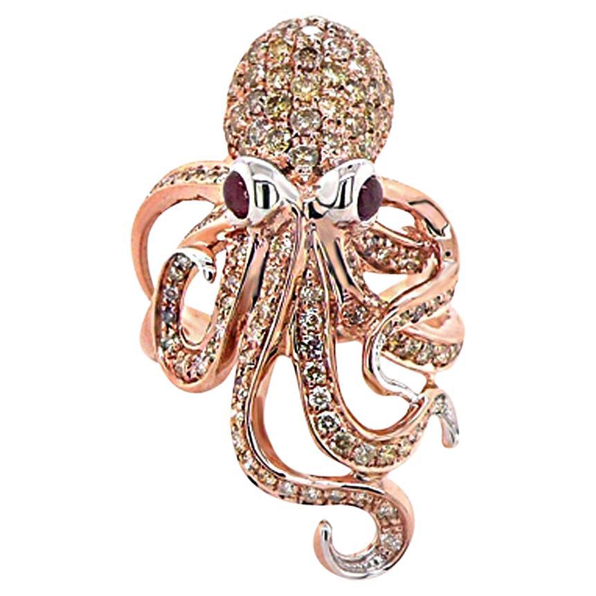 Anello animale con diamante e rubino Octopus Fancy in oro rosa 18 carati