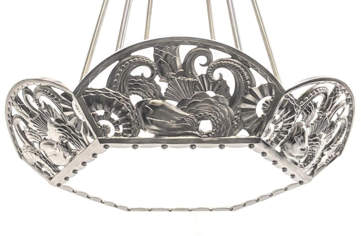 Octopus French Art Deco Chandelier In Good Condition For Sale In Long Island City, NY