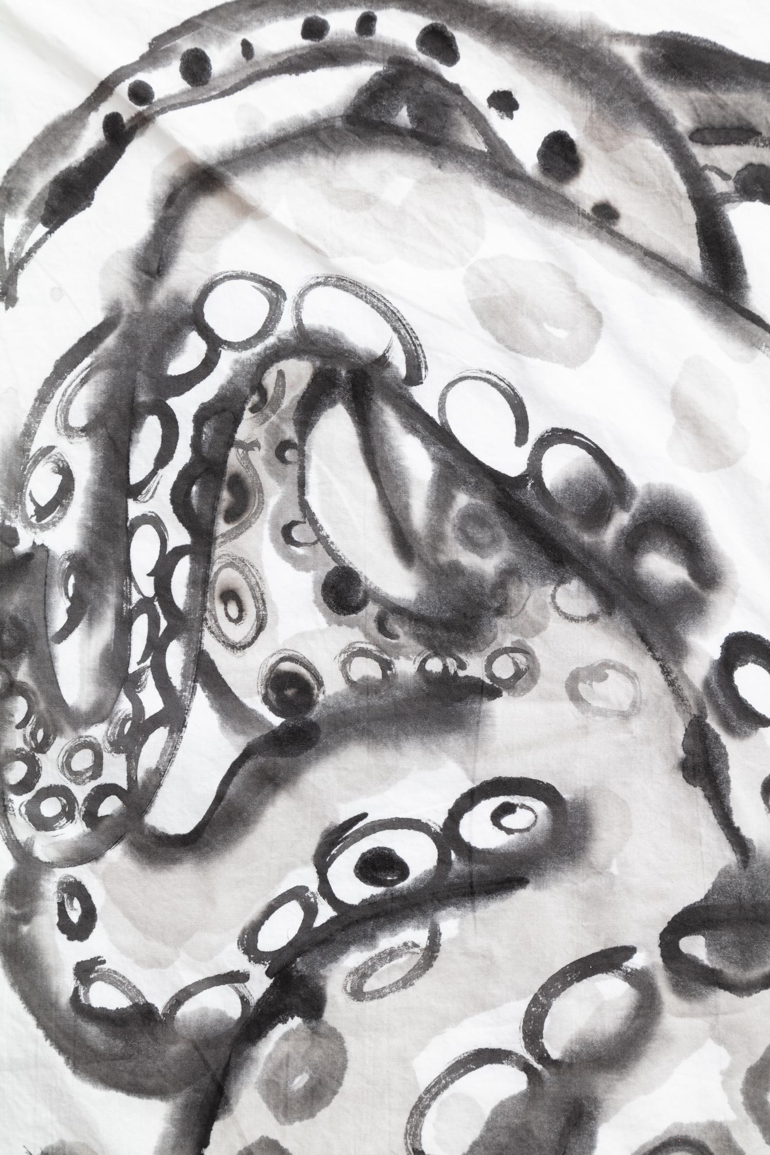 Taies d'oreiller en coton peintes à la main Octopus en vente 2