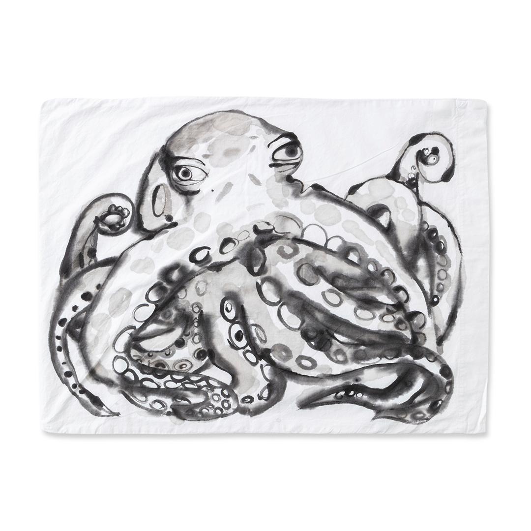 Octopus Hand-Painted Cotton Pillow Cases For Sale 6