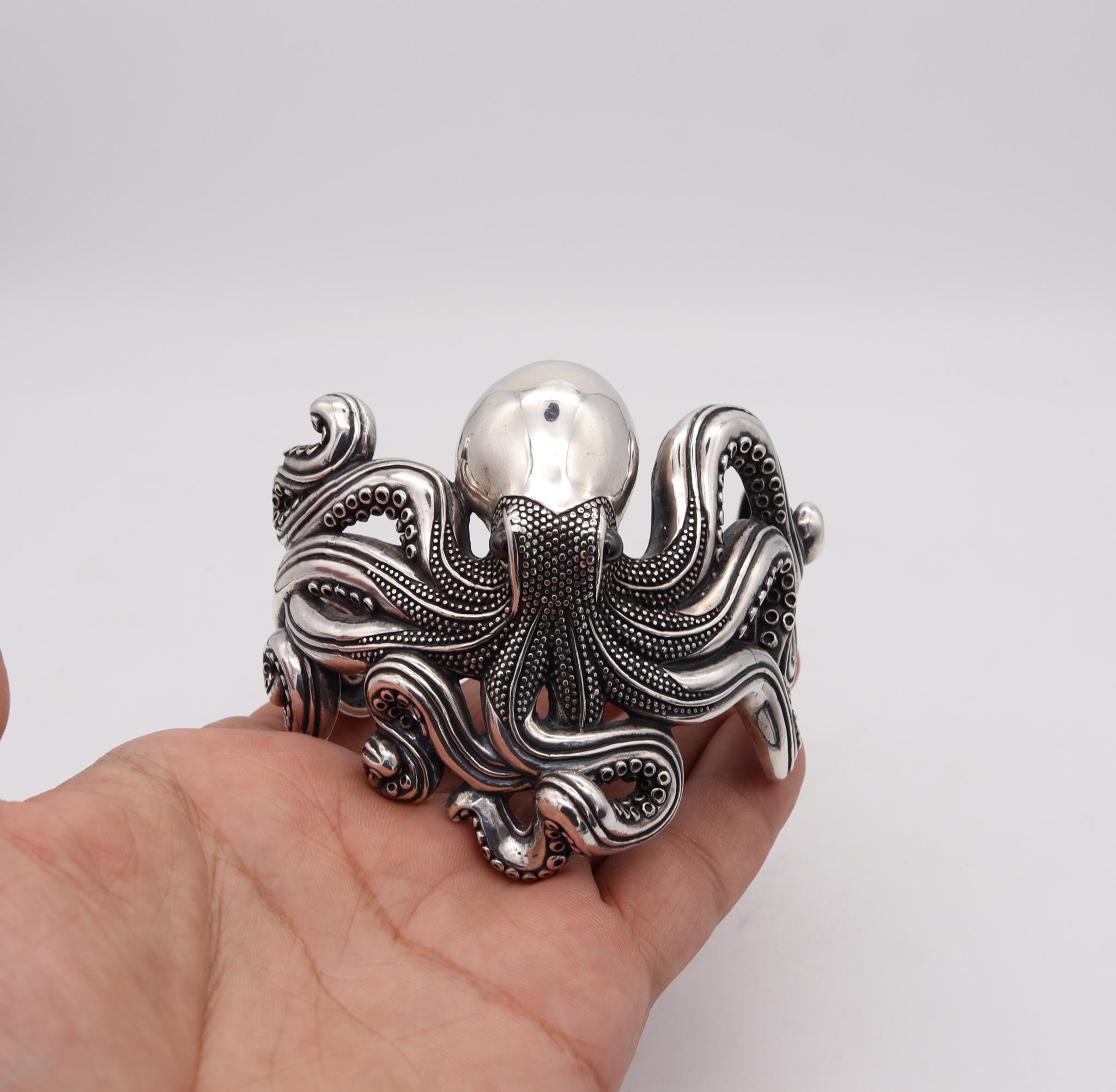 Women's OCTOPUS Italian Oversized Massive Cuff Bracelet in Solid .925 Sterling Silver