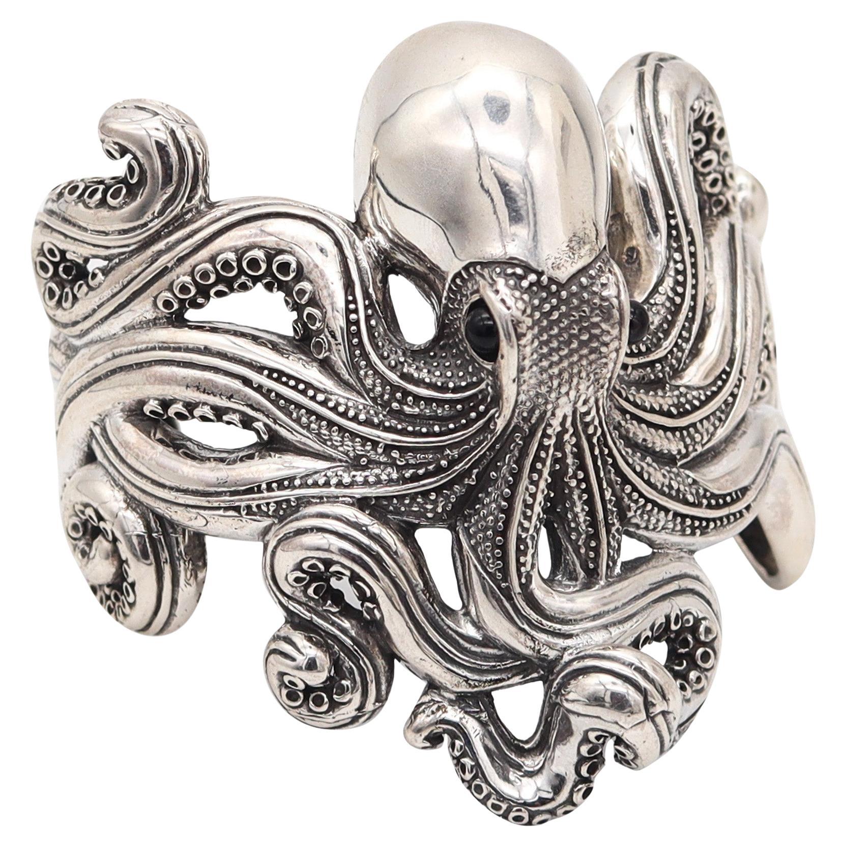 OCTOPUS Italian Oversized Massive Cuff Bracelet In Solid .925 Sterling Silver
