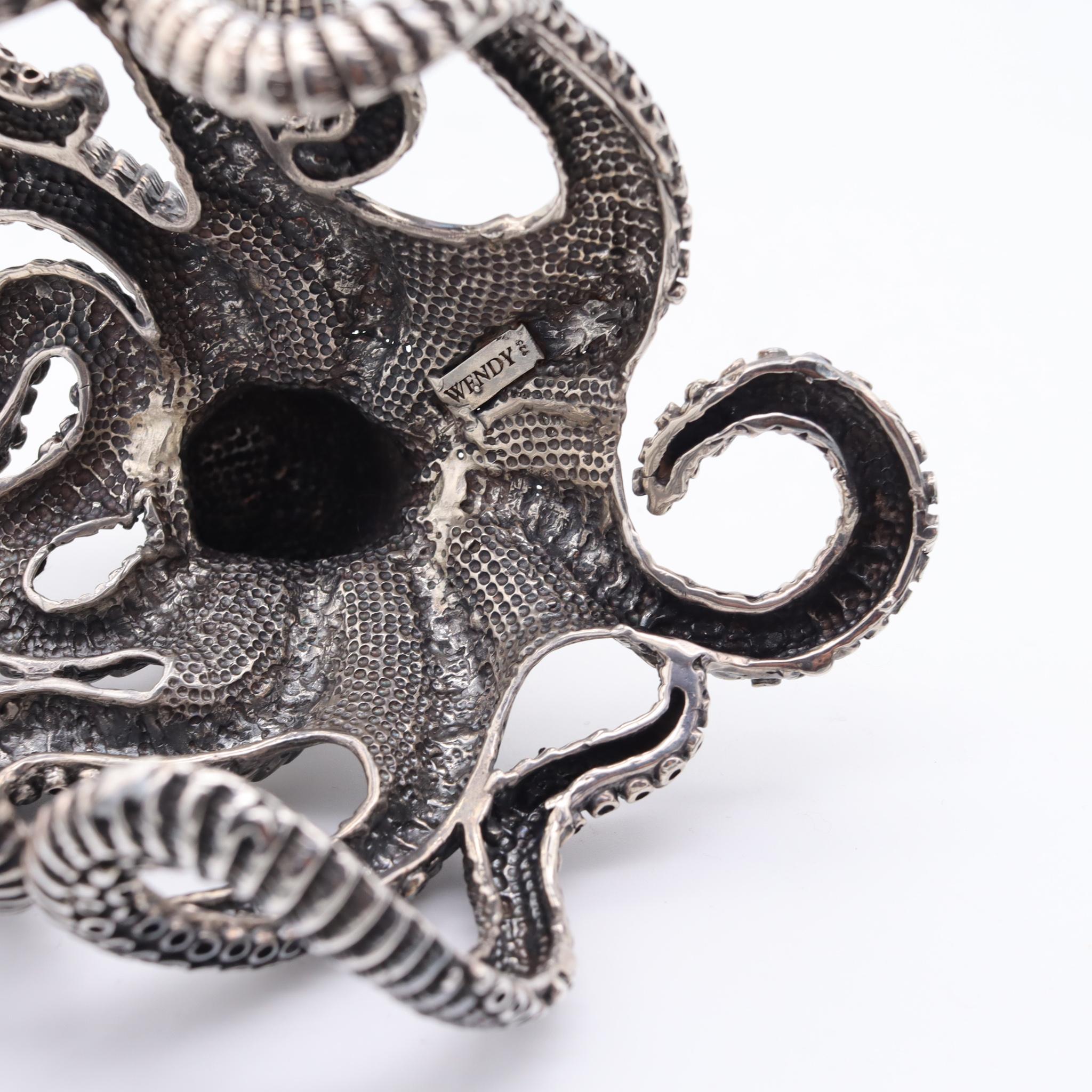 Women's Octopus Italian Sculptural Massive Cuff Bracelet In Solid .925 Sterling Silver