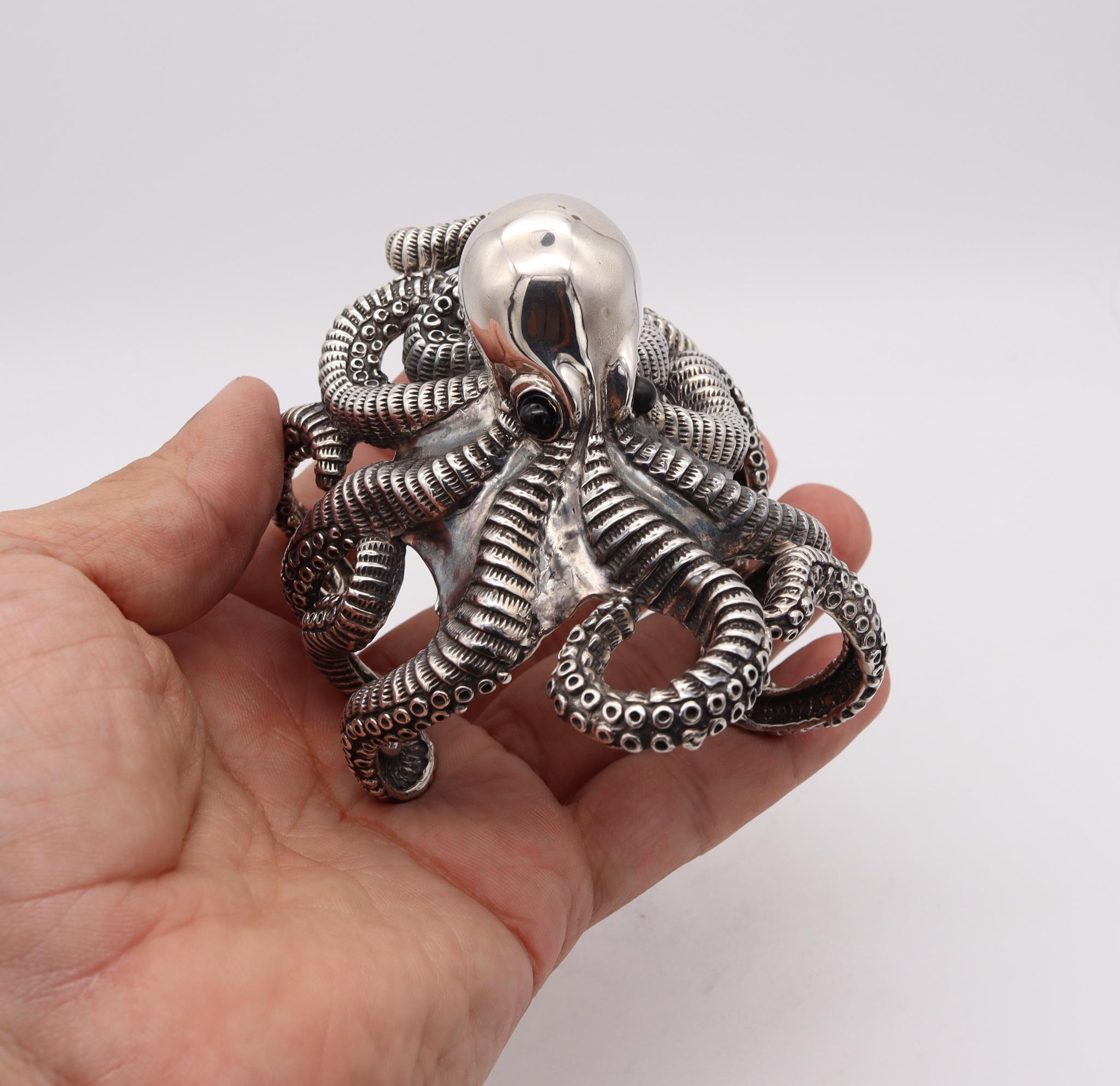 Octopus Italian Sculptural Massive Cuff Bracelet In Solid .925 Sterling Silver 1