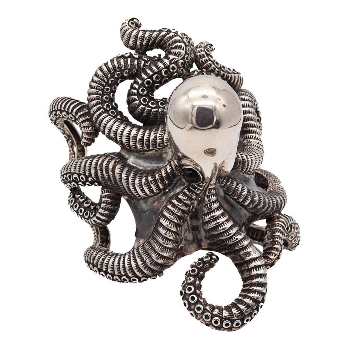 Octopus Italian Sculptural Superb Cuff Bracelet In Solid .925 Sterling Silver
