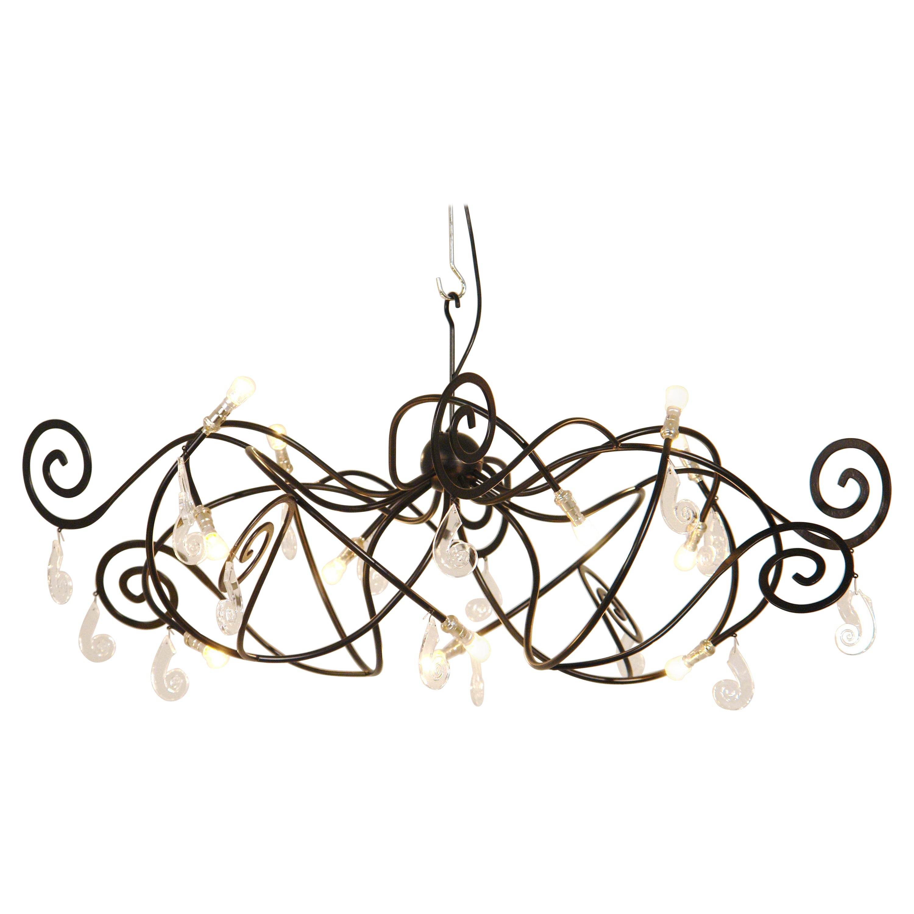 Octopus Lamp, Hand Forged Early Nineties, Glass Curls by Maroeska Metz For Sale