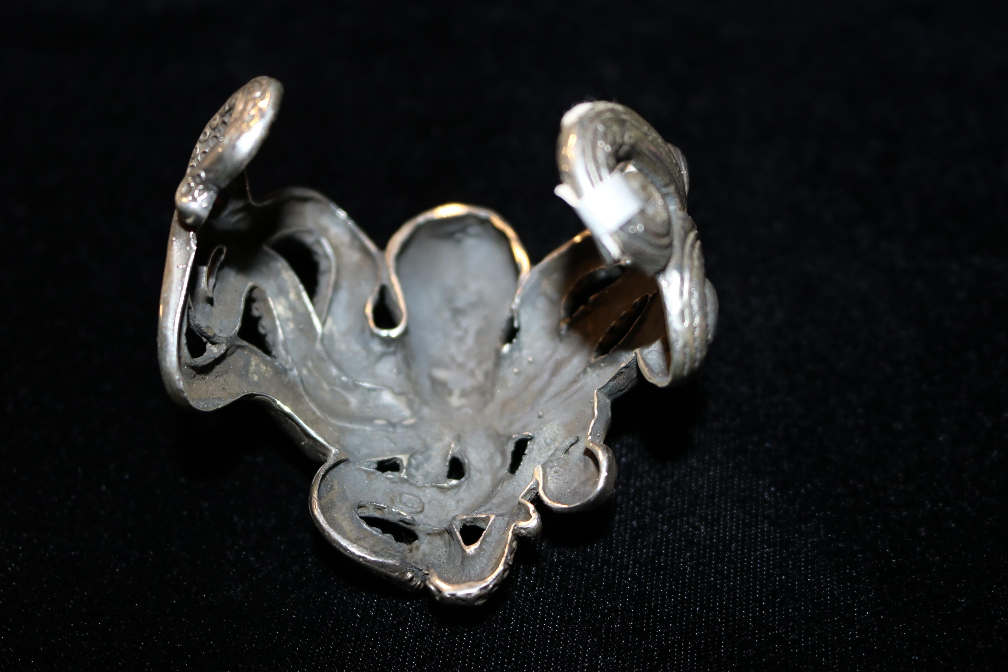Modern Octopus Massive Cuff Bracelet in Solid 925 Sterling For Sale