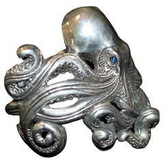 Vintage Octopus Massive Cuff Bracelet in Solid 925 Sterling