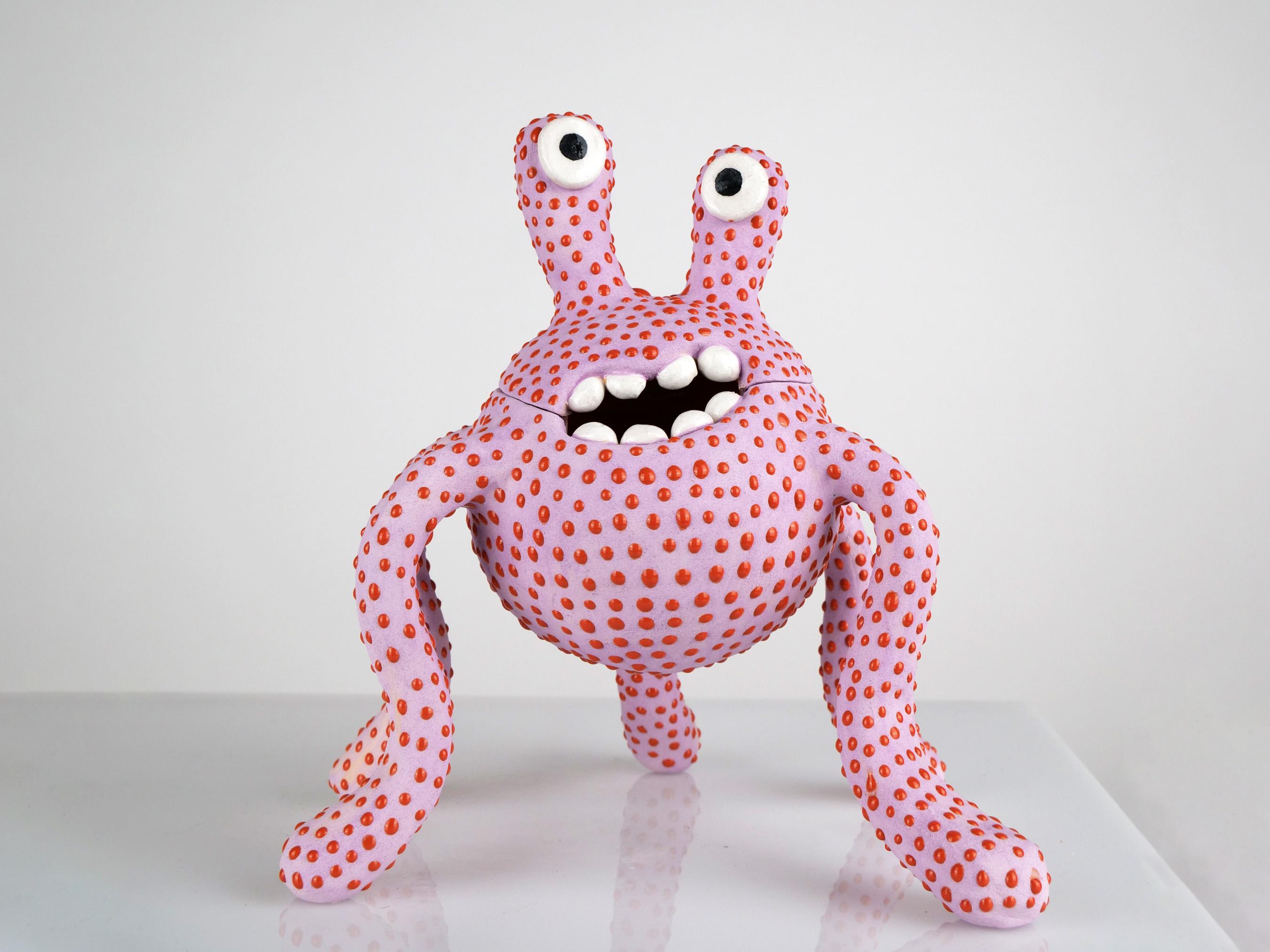 Matte Pink Monster with Glossy Purple Spots and Removable Lid 

Estimated processing time is 4 weeks from order confirmation

Part of the Monster Collection, which arose from a realisation that life can sometimes be too serious. This sculpture