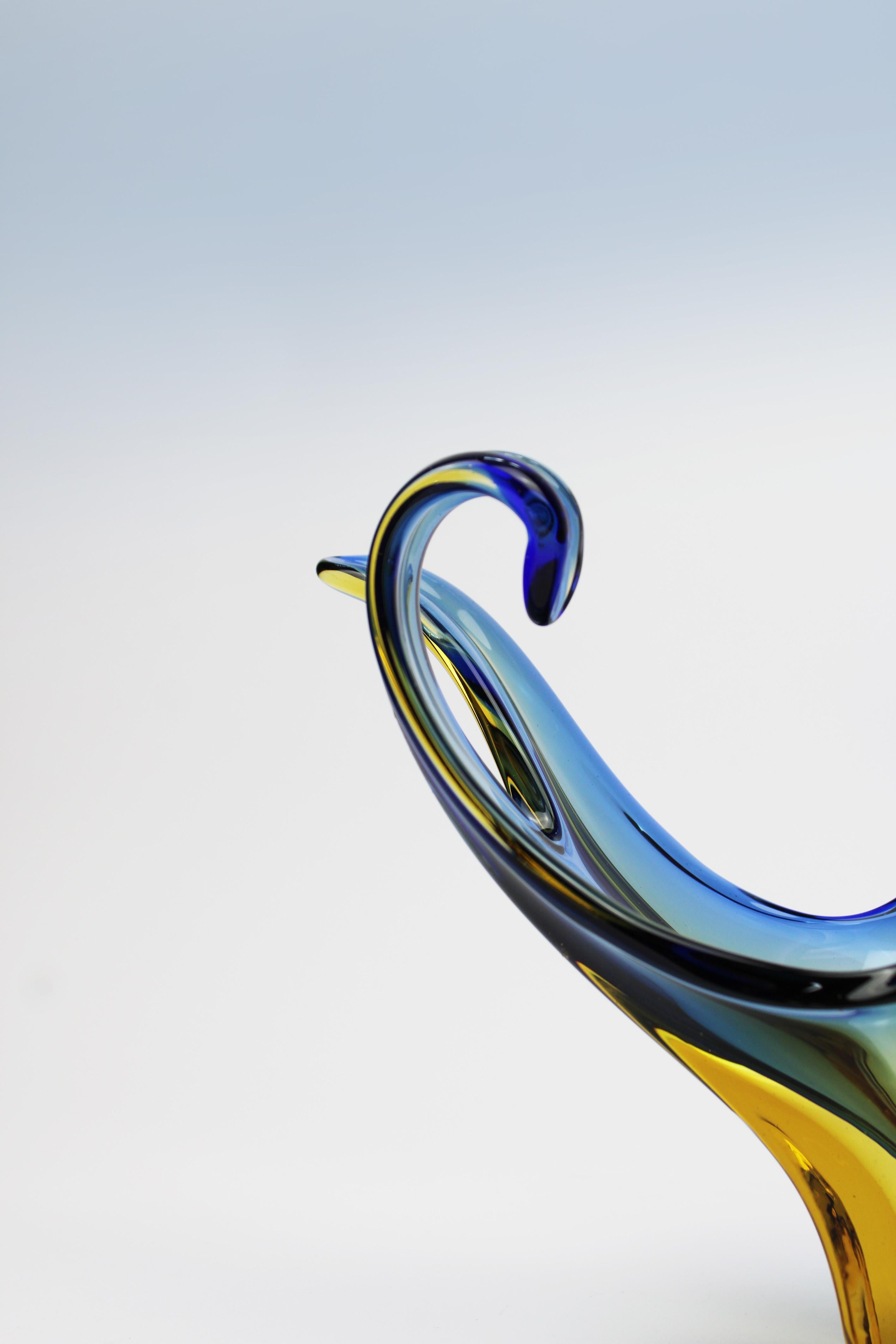 Mid-Century Modern Octopus Murano Bowl Organic Blue Orange 20th Century Italy For Sale