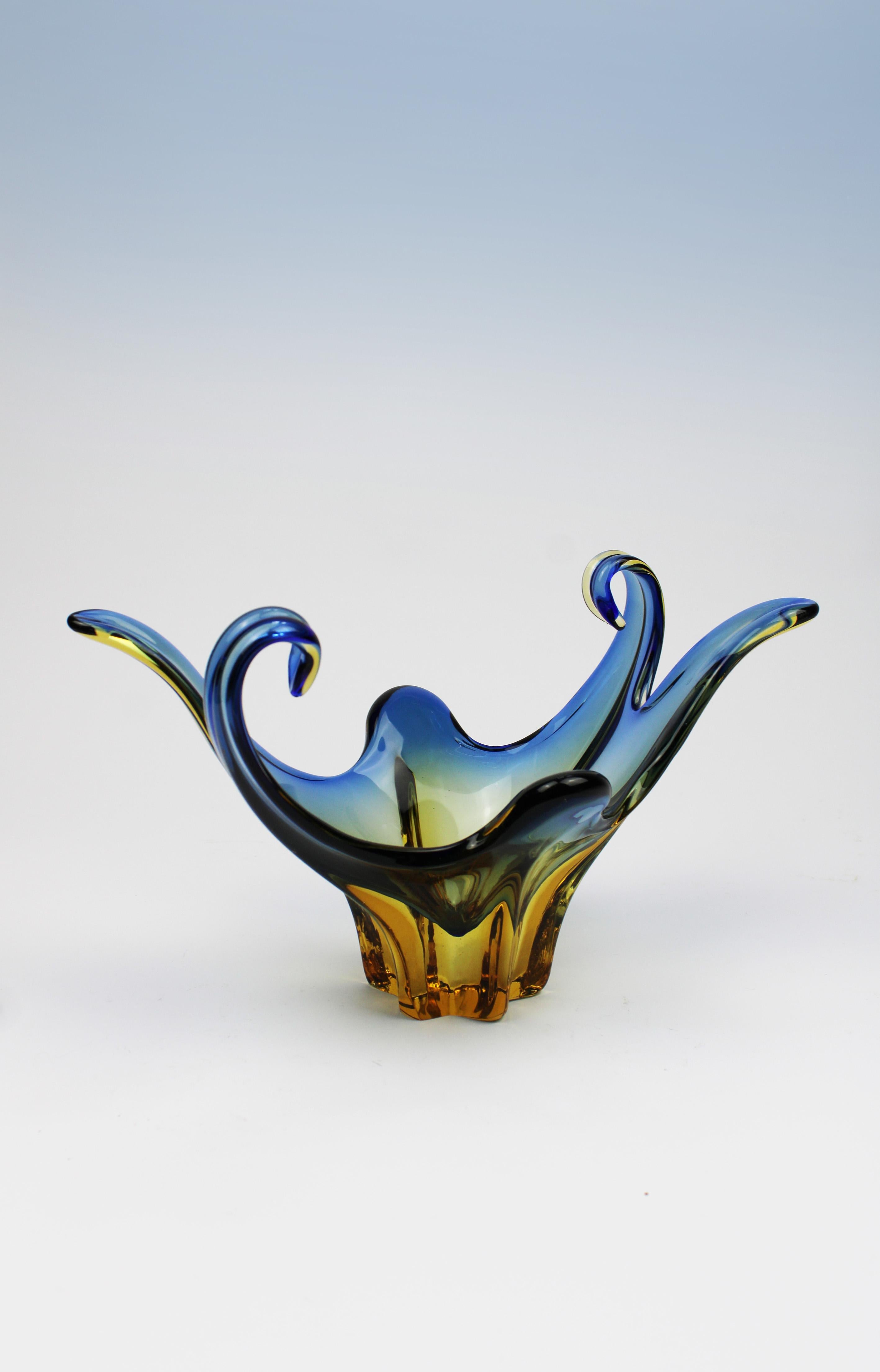 Italian Octopus Murano Bowl Organic Blue Orange 20th Century Italy For Sale