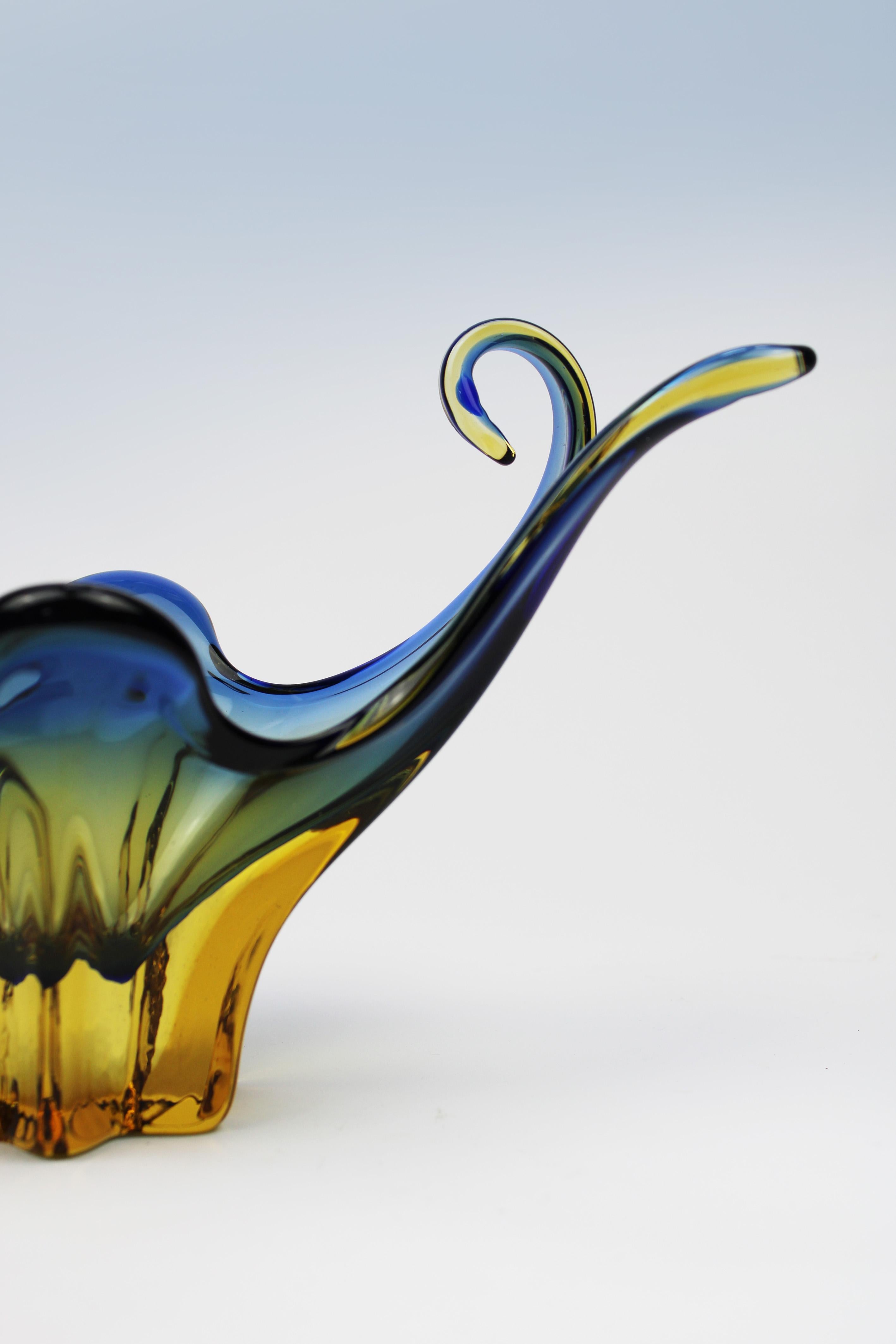 Crystal Octopus Murano Bowl Organic Blue Orange 20th Century Italy For Sale