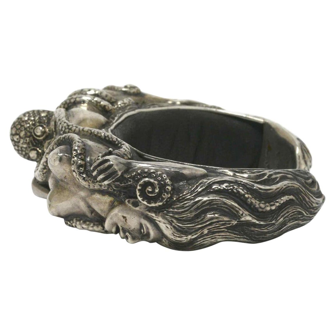 Octopus & Nude Woman Silver Cuff Bracelet Japanese Shunga Erotica For Sale