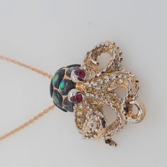 Octopus Pendant in 18K Gold Diamonds, Rubies, Pearl Shell